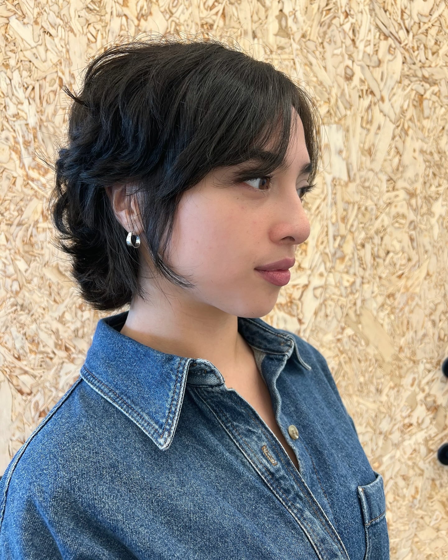 Dark wavy chin-length shag with soft micro bangs