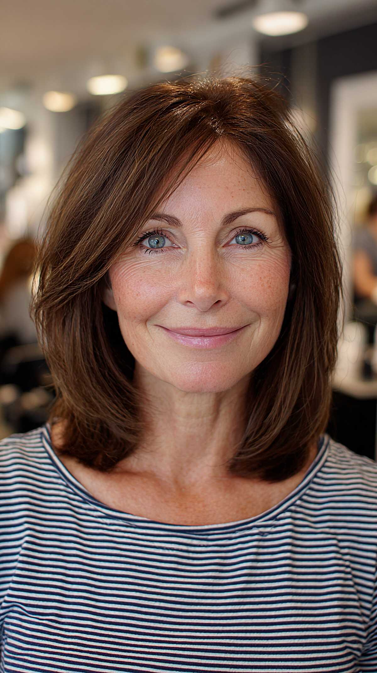 Chocolate brown blunt lob with wispy side fringe