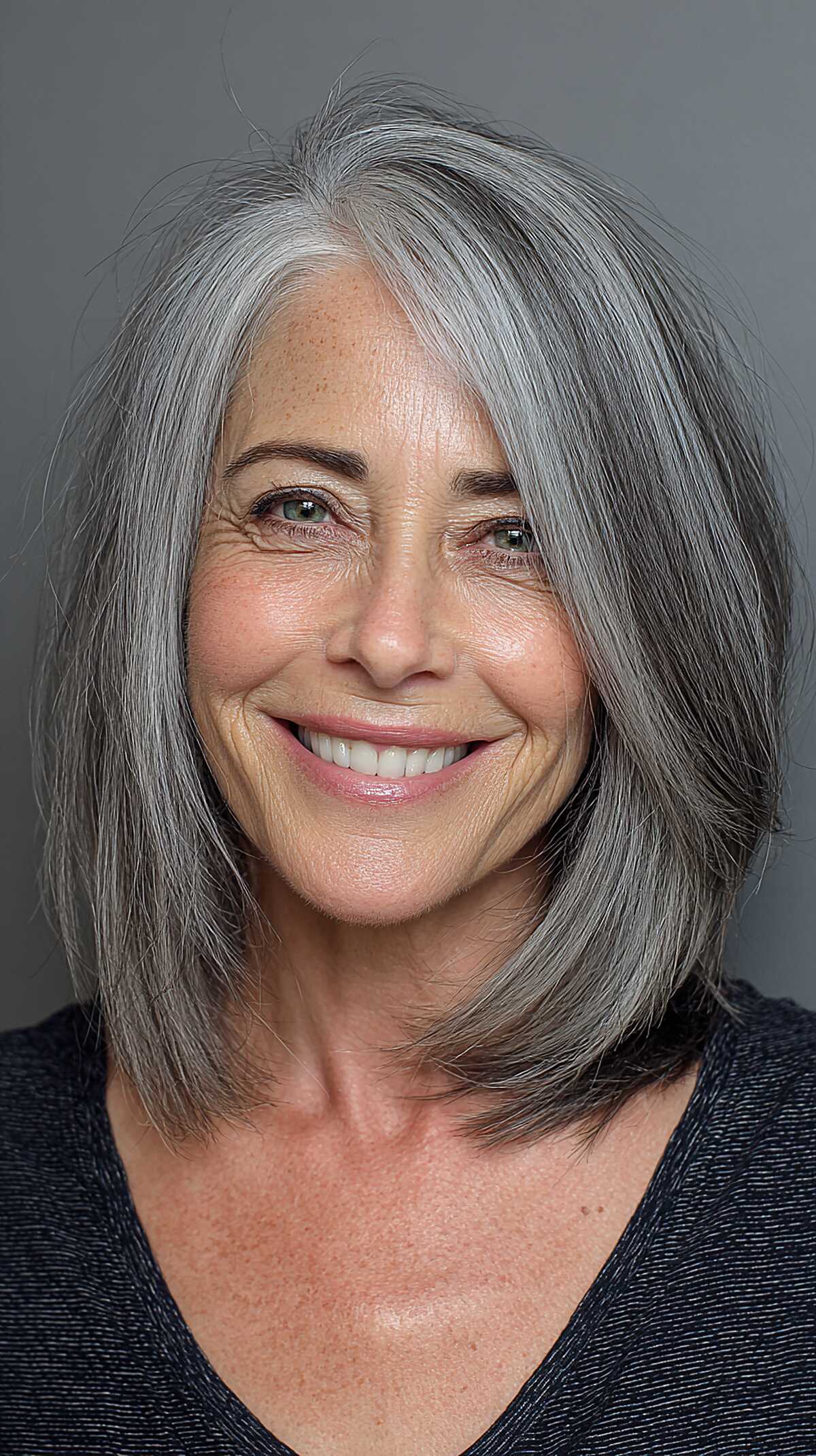 Cool steel gray bob with piece-y textured ends