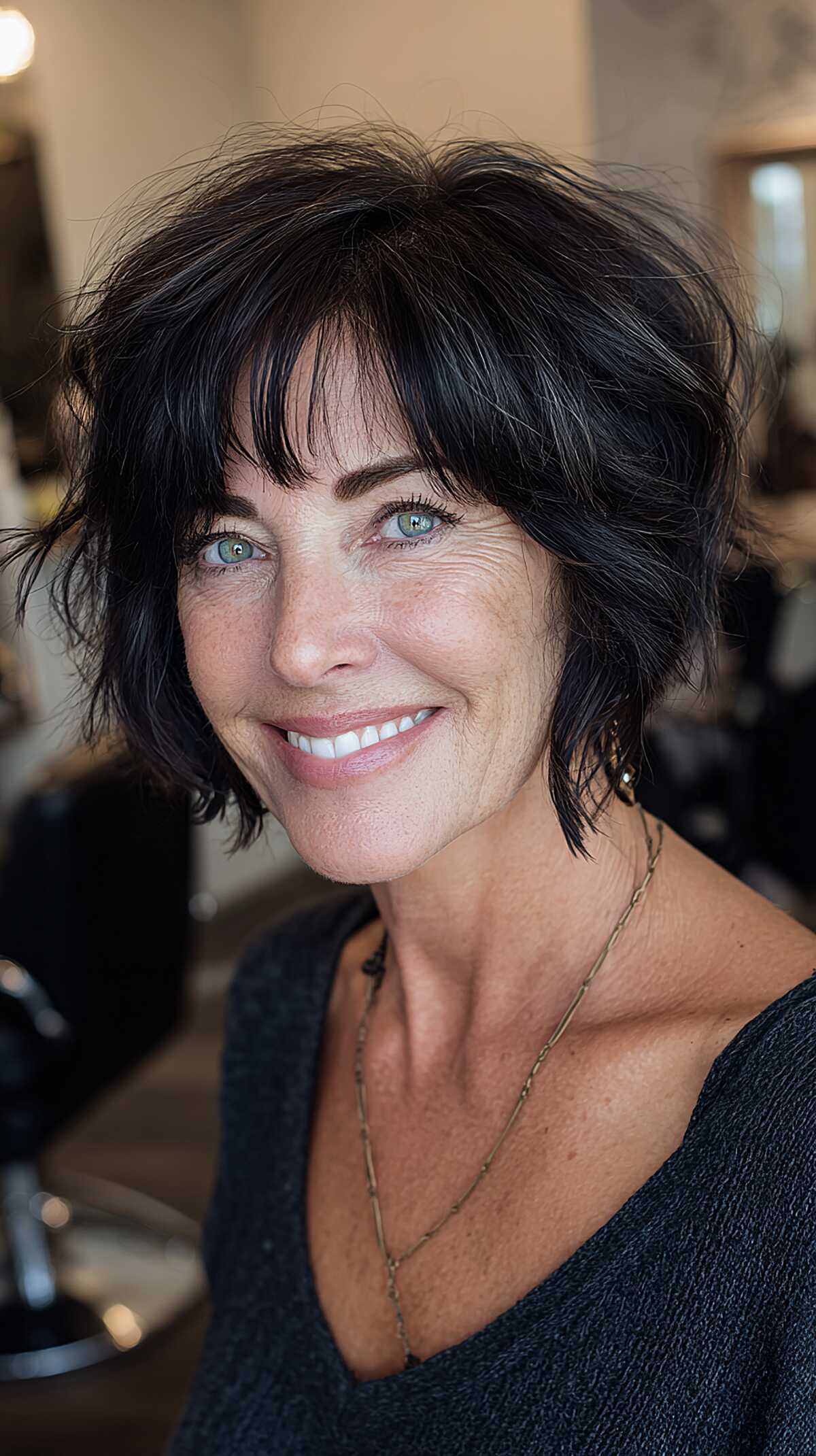 Inky black tousled short shag with choppy layers