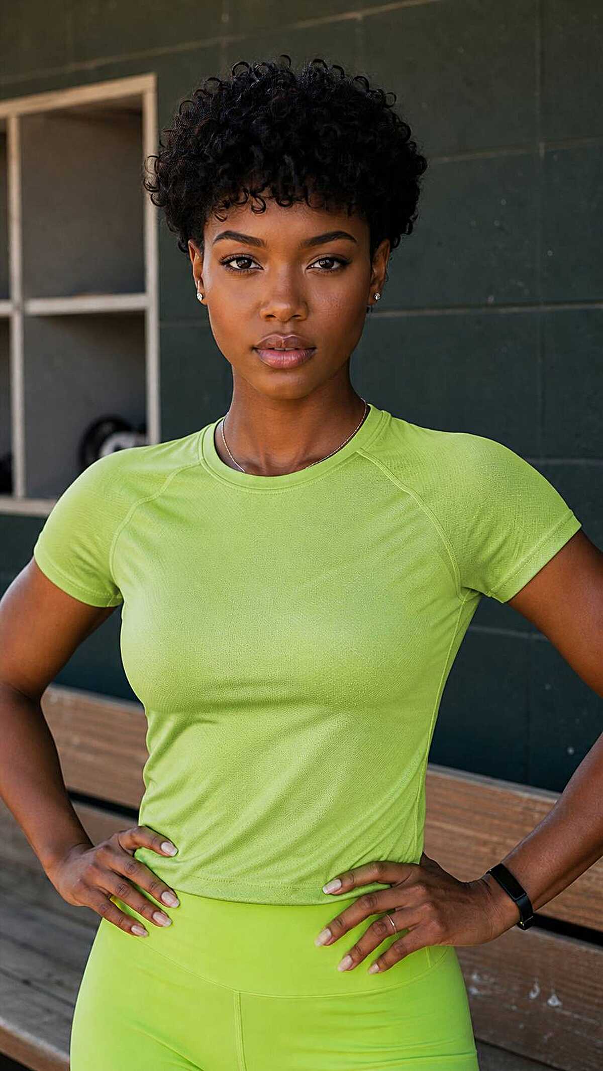 Short natural curly tapered cut on the field