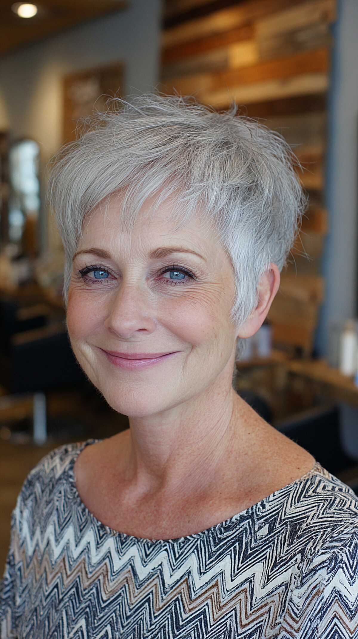Short textured platinum grey crop with piecy layers
