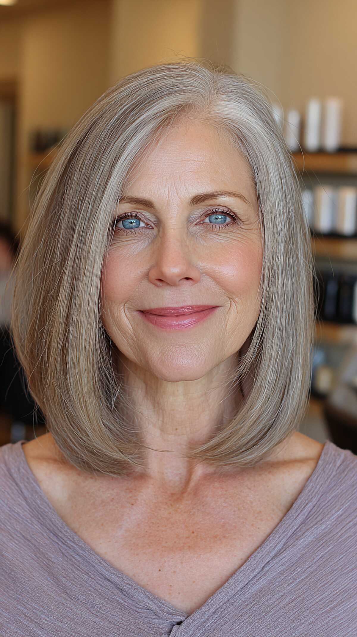 Refined silver bob with ends tucked slightly under