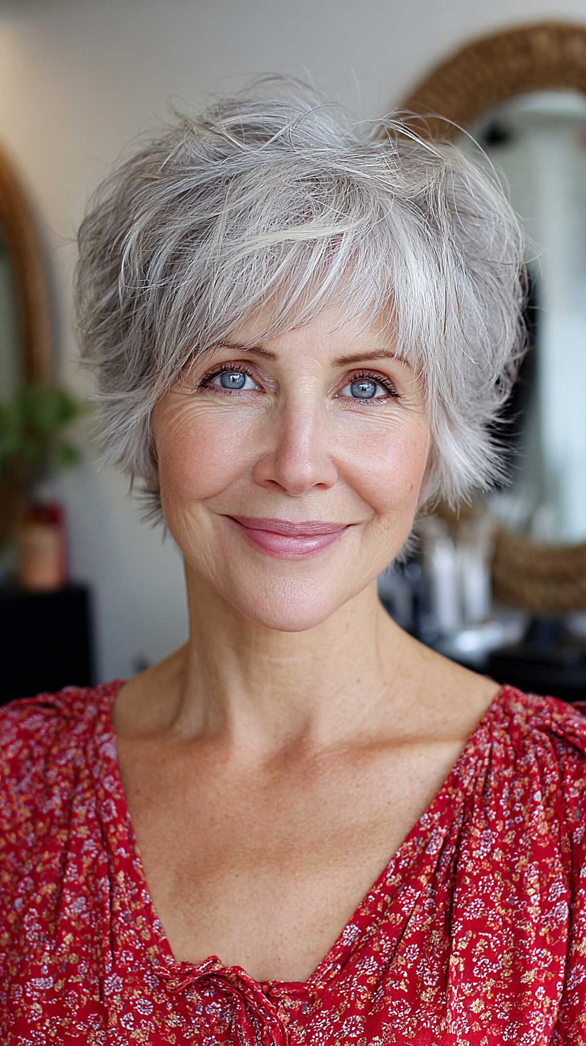 Silver gray wispy textured short shag