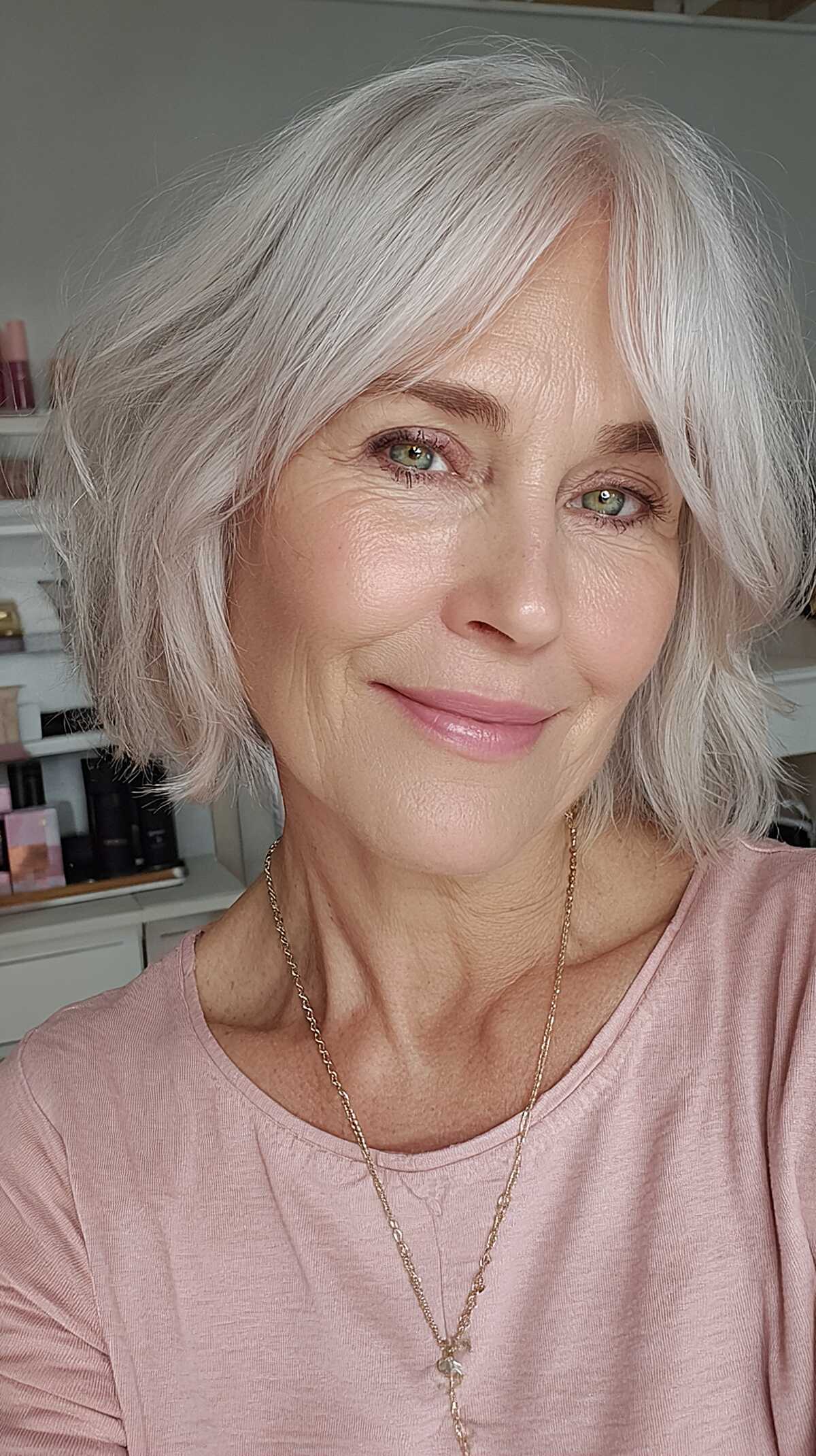 Silver platinum chin-length bob with soft waves