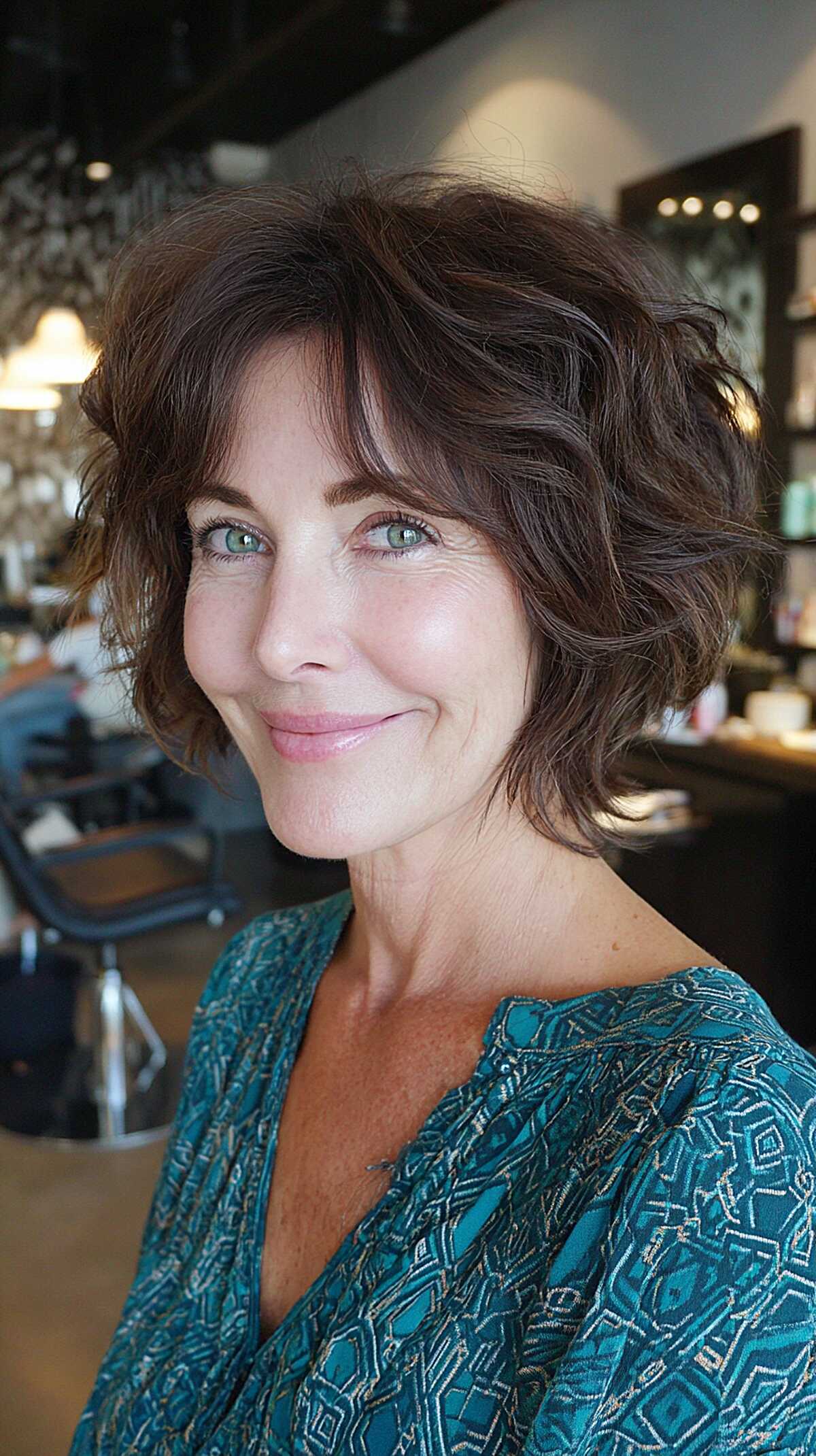 Soft chocolate brown wavy shaggy bob