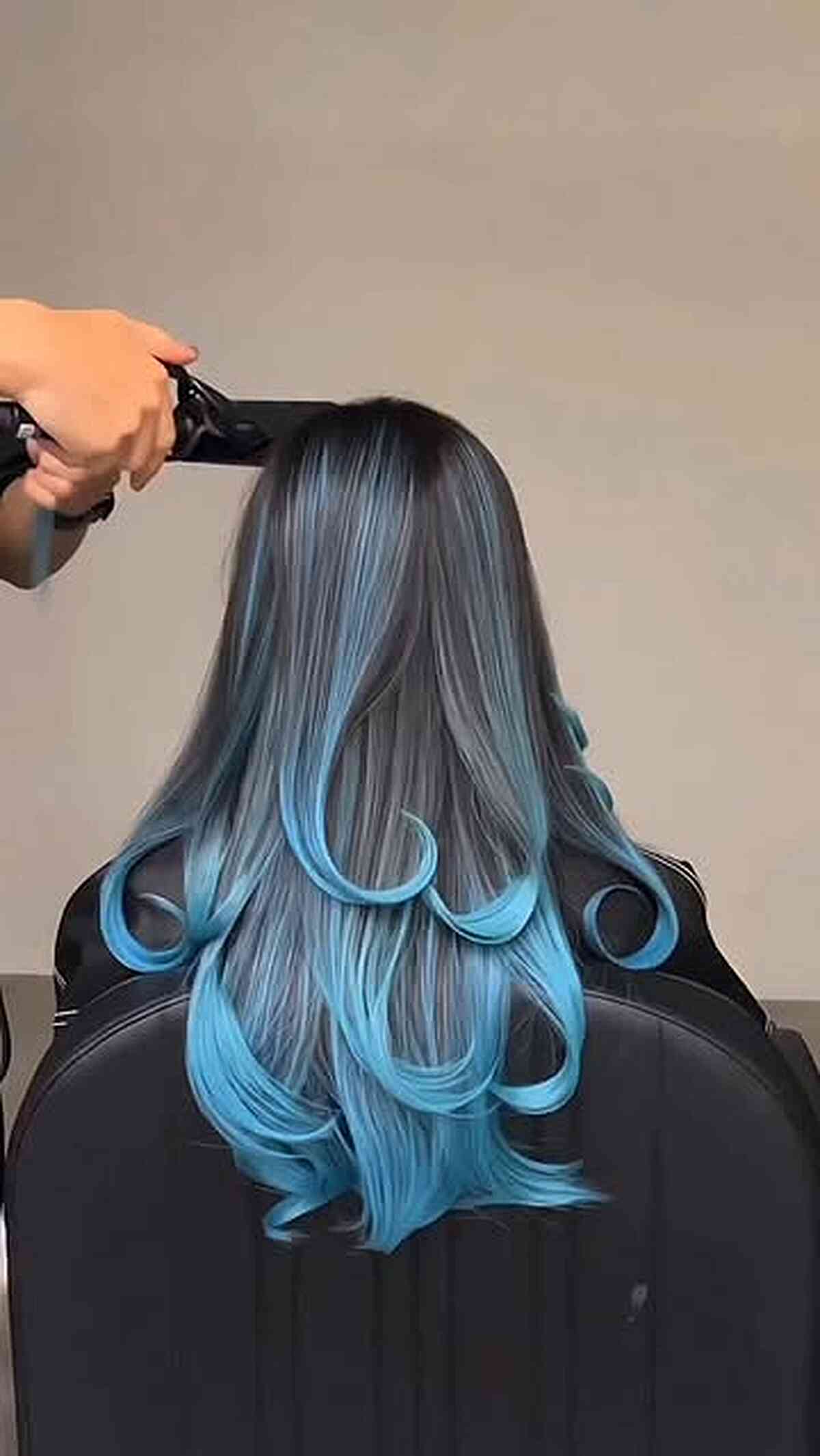 Stunning Long Blue Balayage with Soft Waves