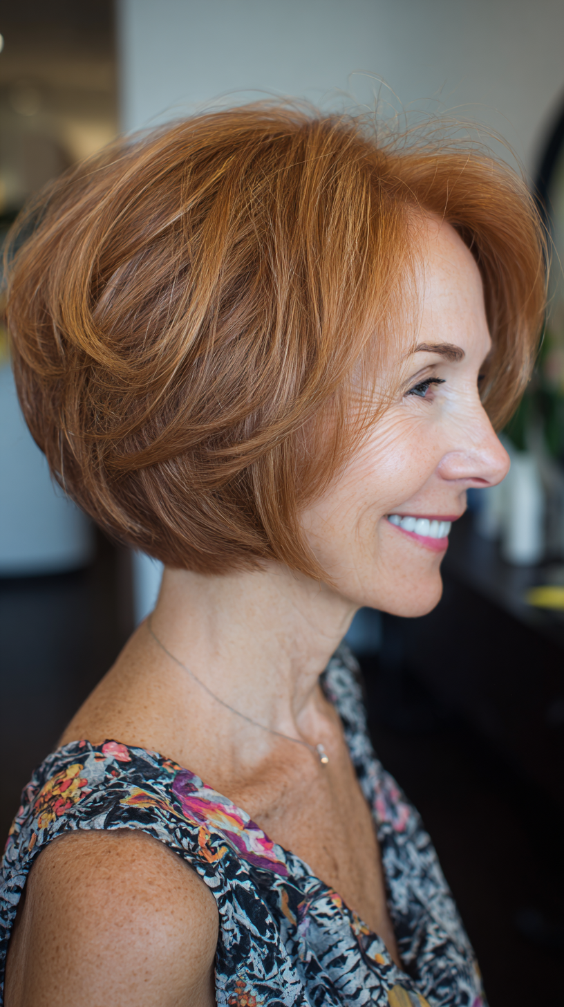 Warm copper rounded full stacked bob with body