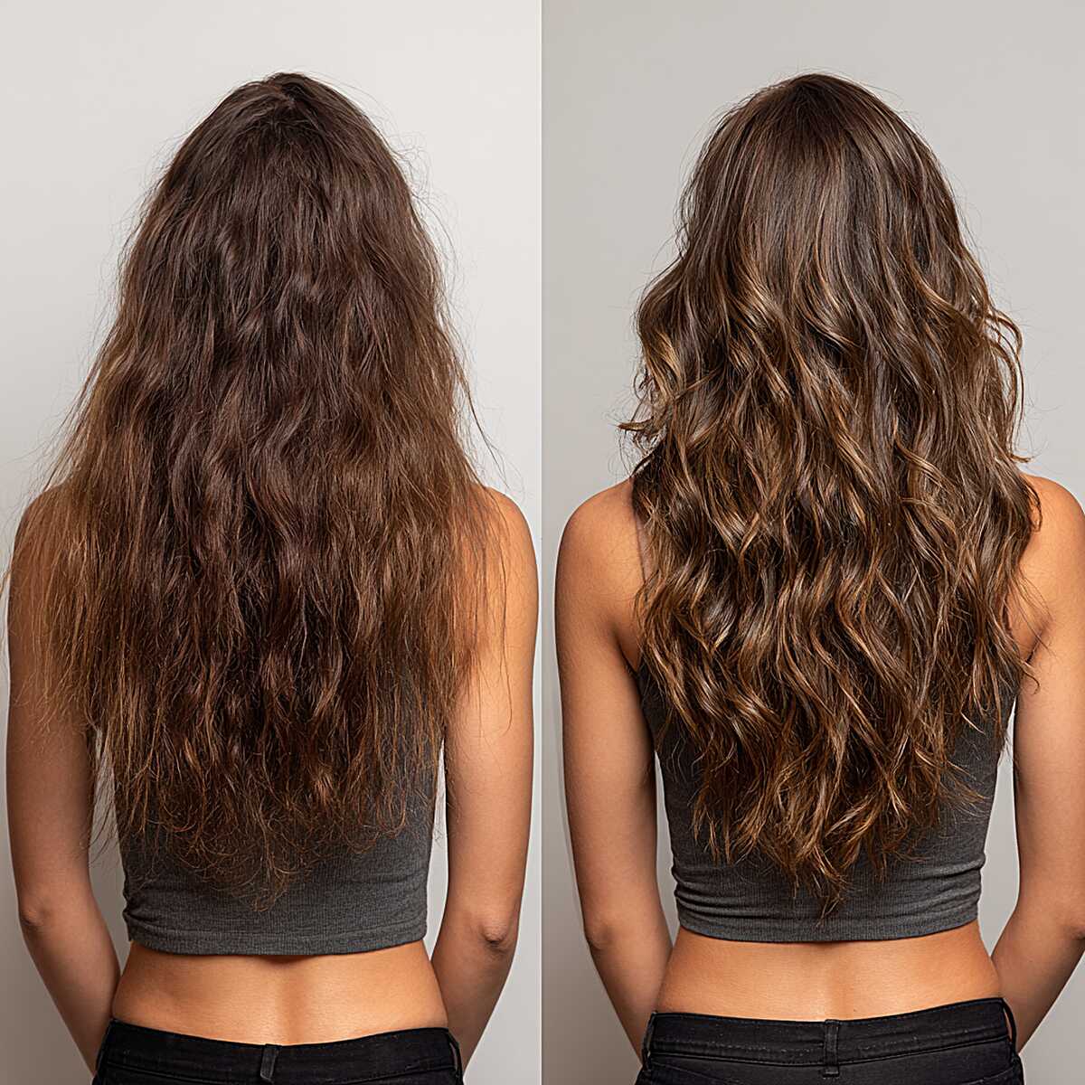 Before and after brunette balayage with added highlights