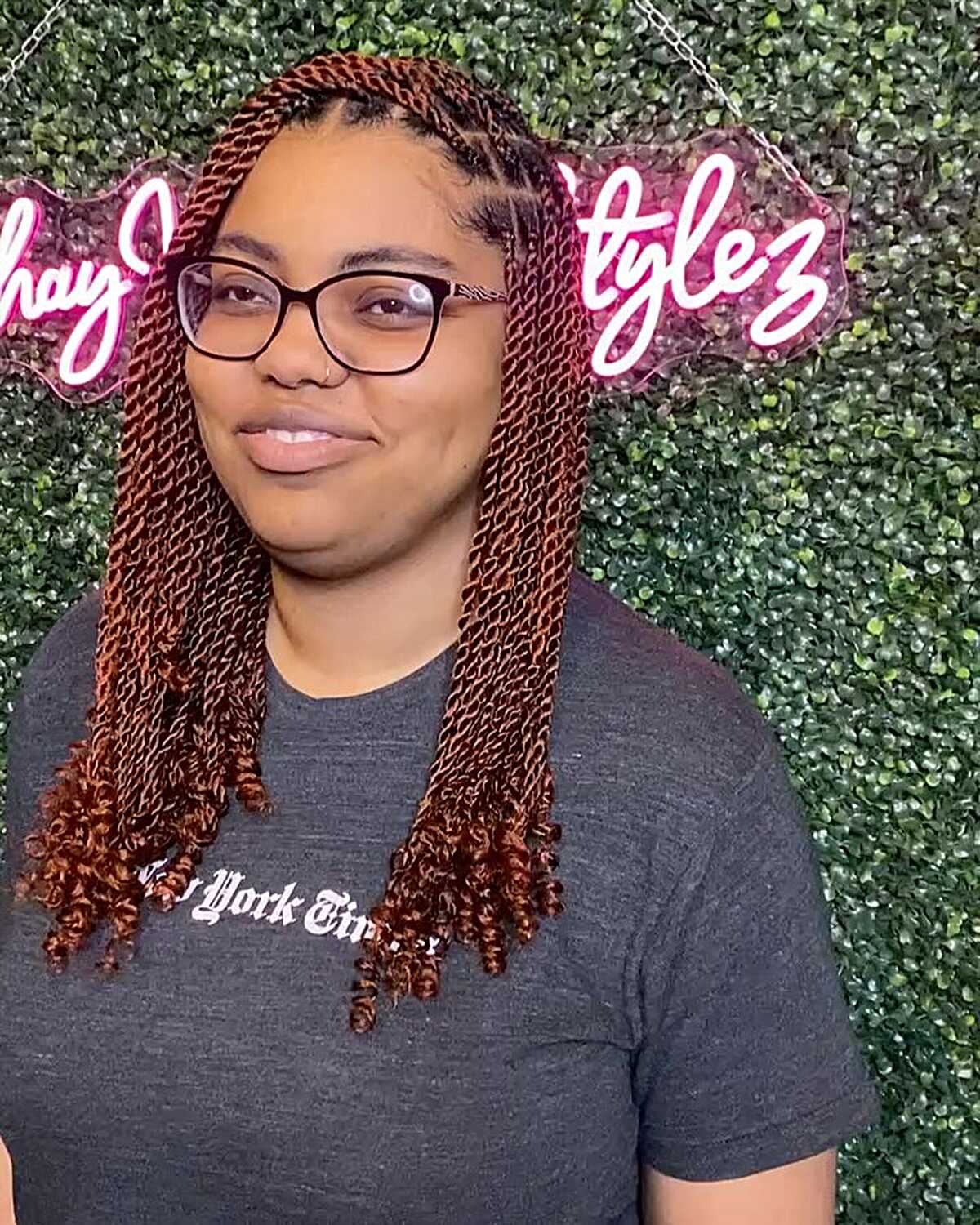 Deep burgundy Senegalese twists with curly tips