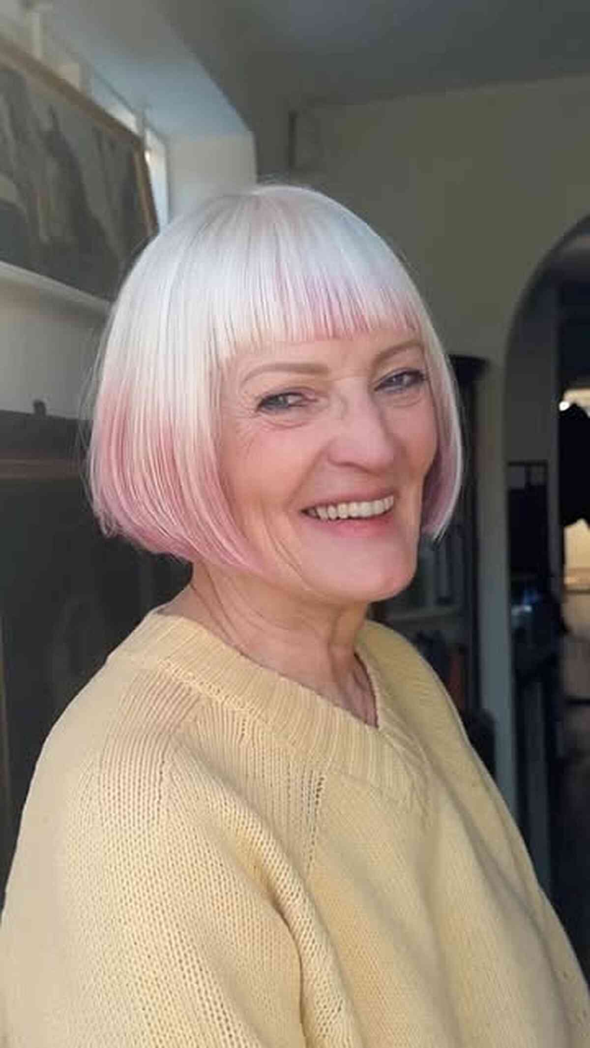 Chic Velvet Gradient Bob on White Hair