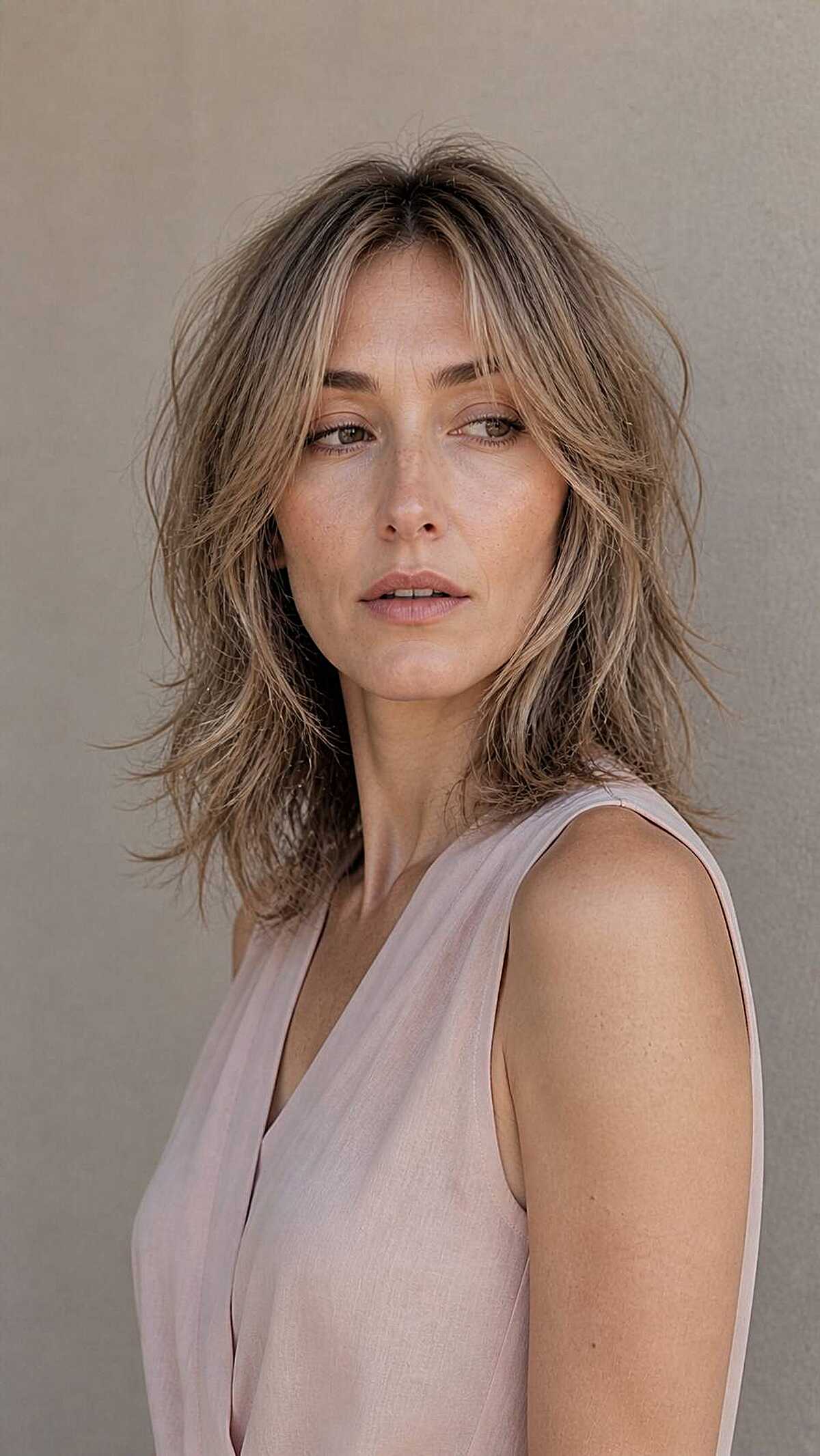 Medium bronde wolf cut with tousled piecey layers