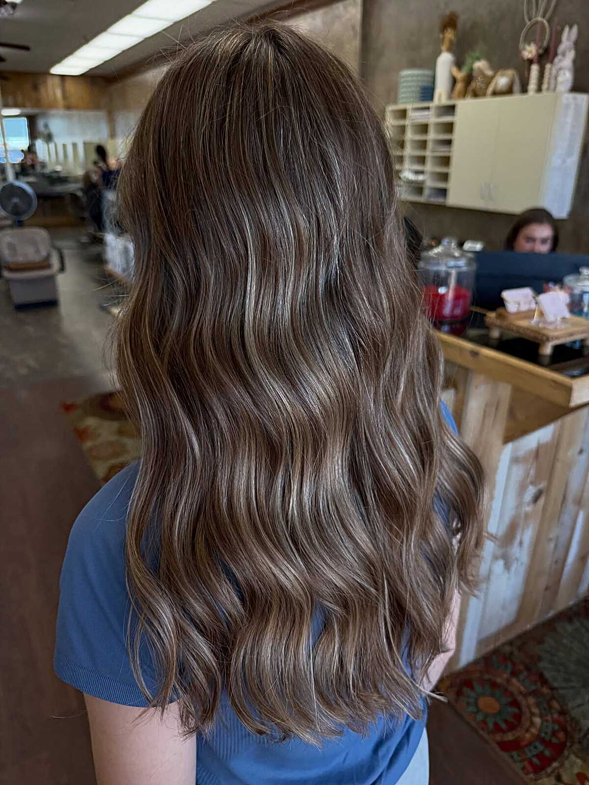 Mushroom brown hair with sandy blonde lowlight dimension
