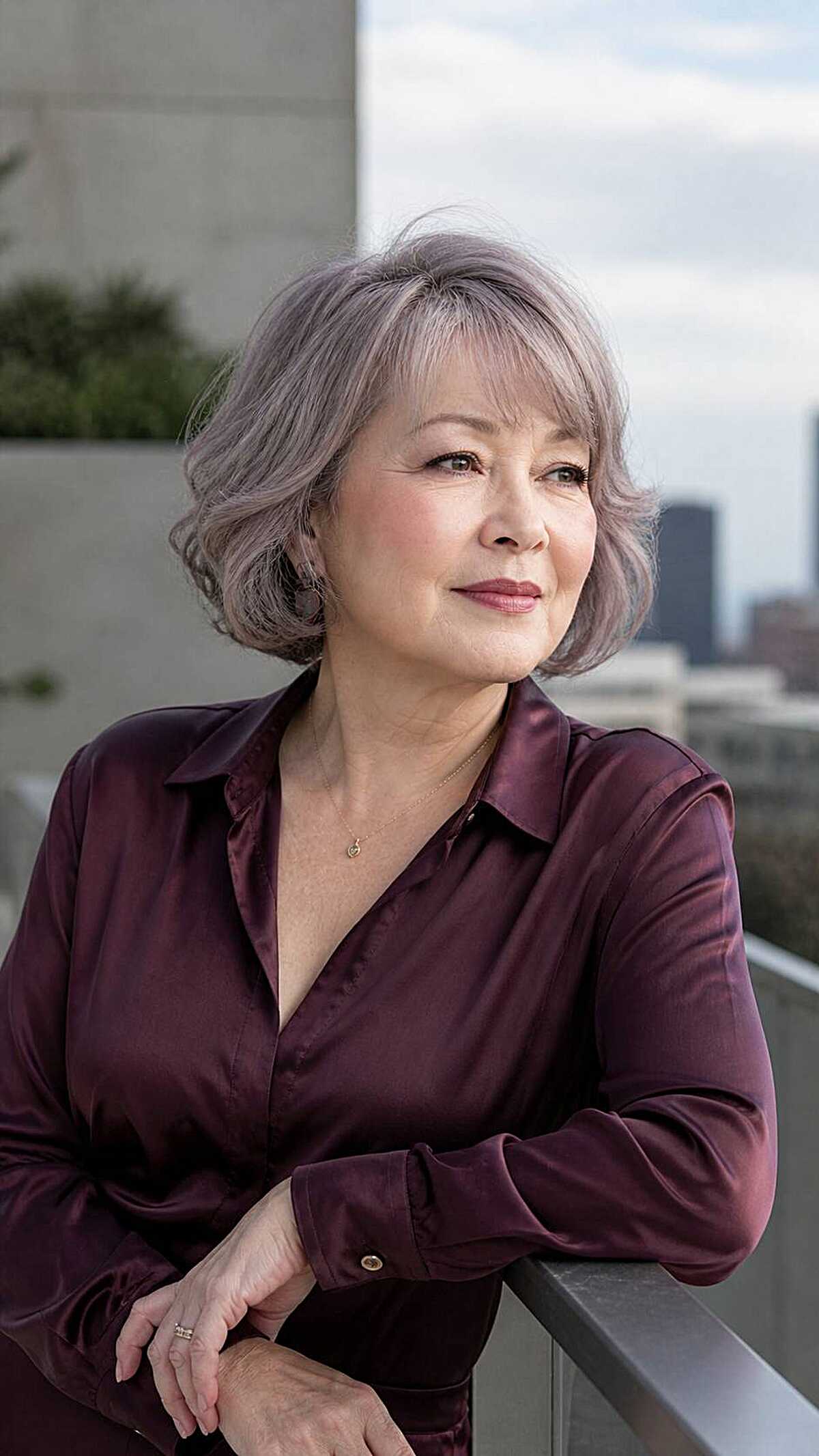 Soft chin-length bob in silvery lavender gray