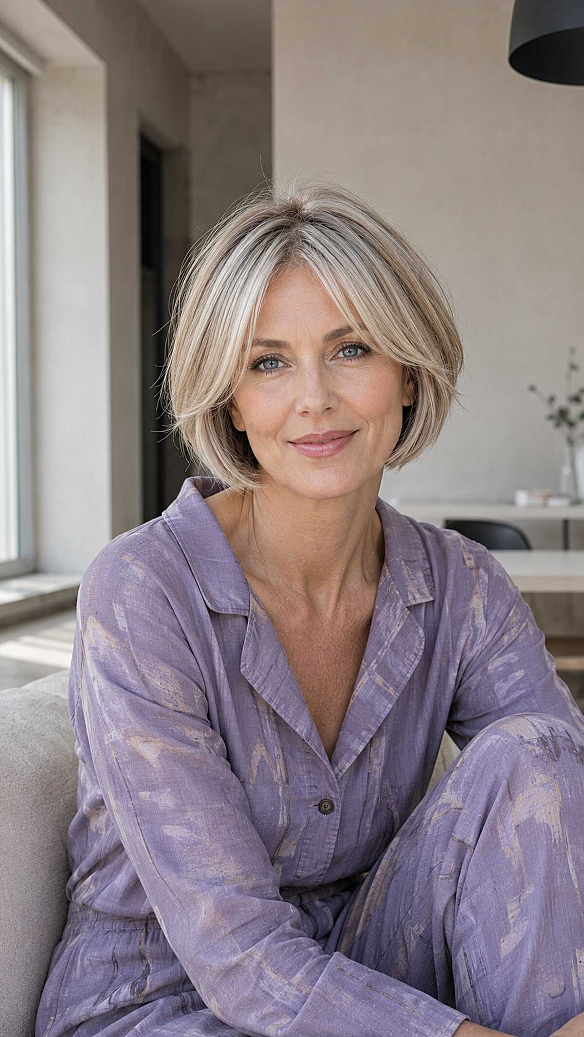 Soft Ash Blonde Chin-Length Bob With Side Sweep