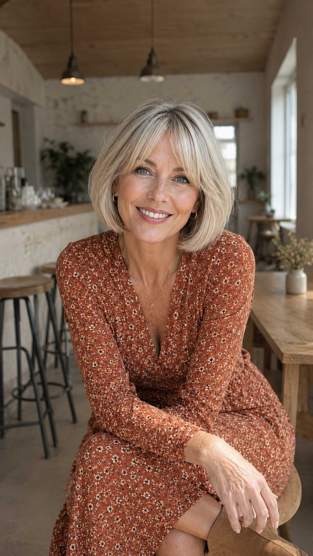 Breezy Platinum Chin-Length Bob With Soft Bangs