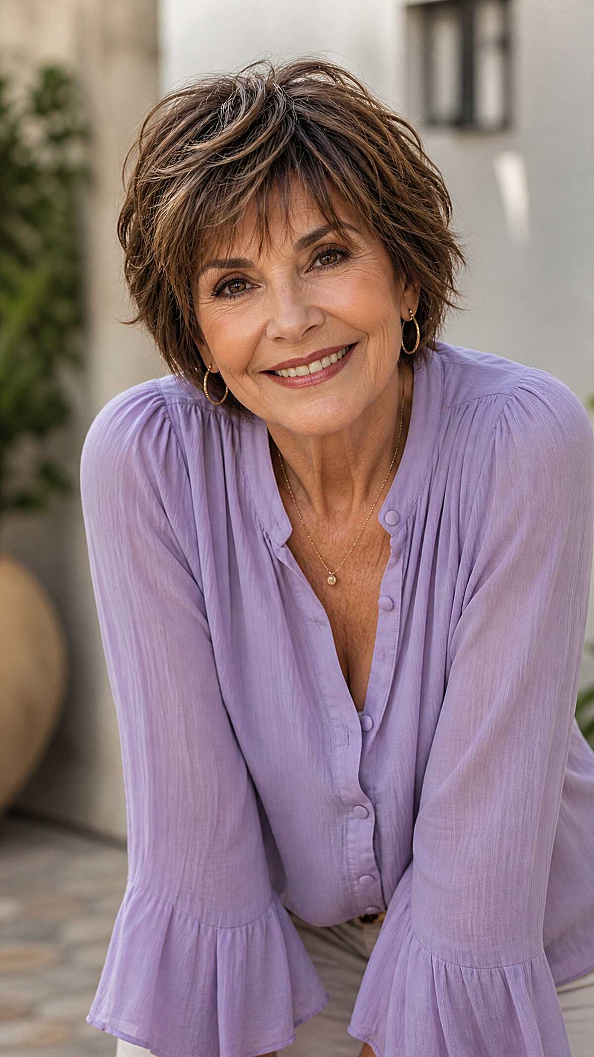 Short choppy brunette shag with textured layers