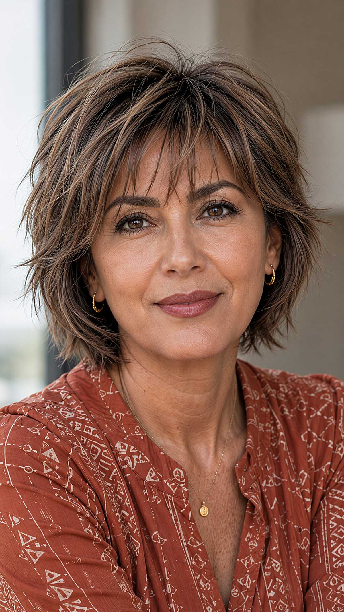 Choppy Brunette Shag With Wispy Bangs and Texture