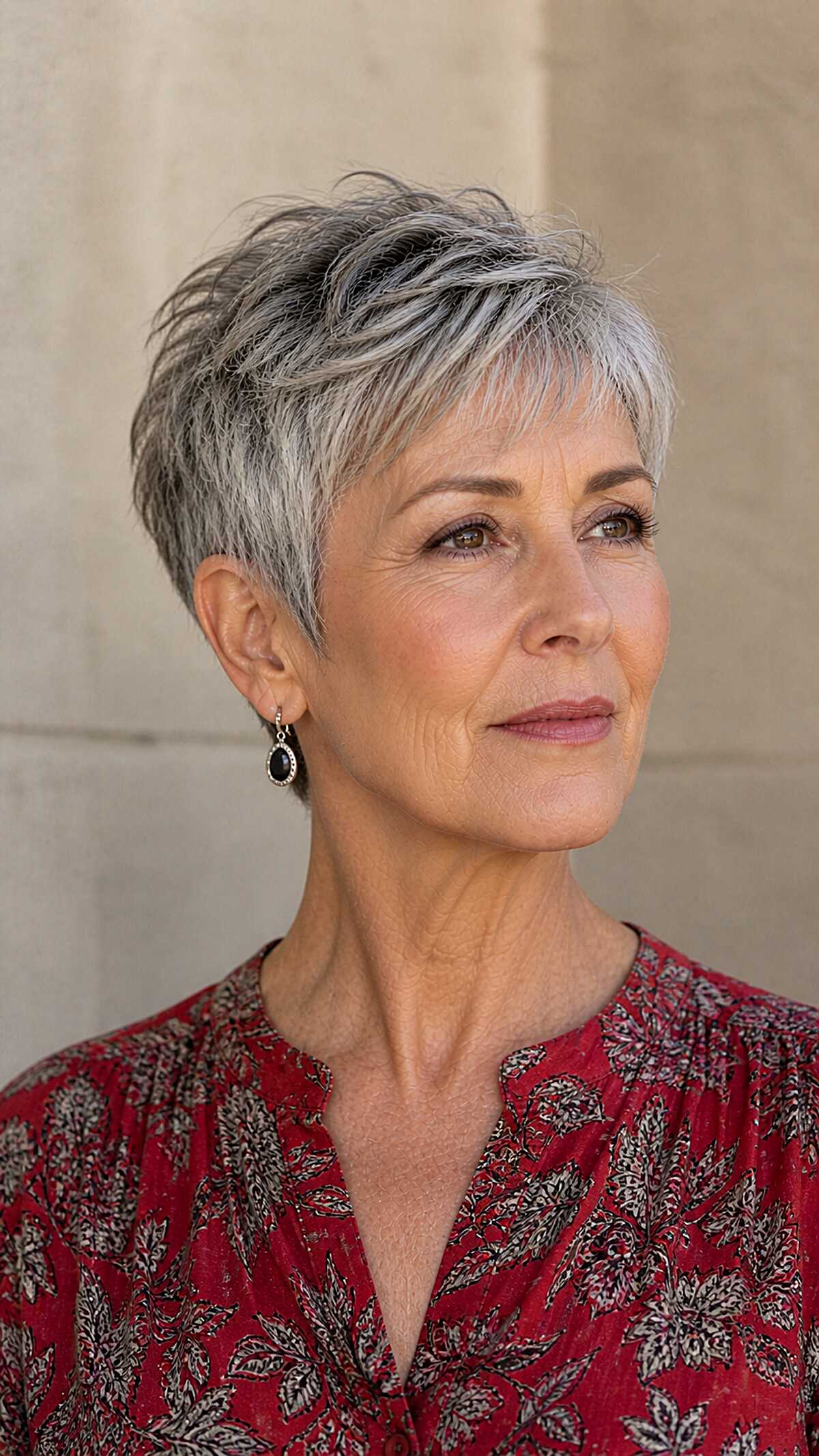 Cropped silver pixie with sculpted wispy texture