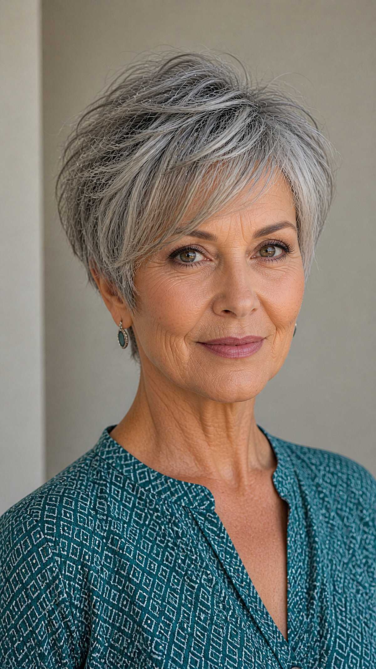 Gray wispy pixie with forward-swept textured top