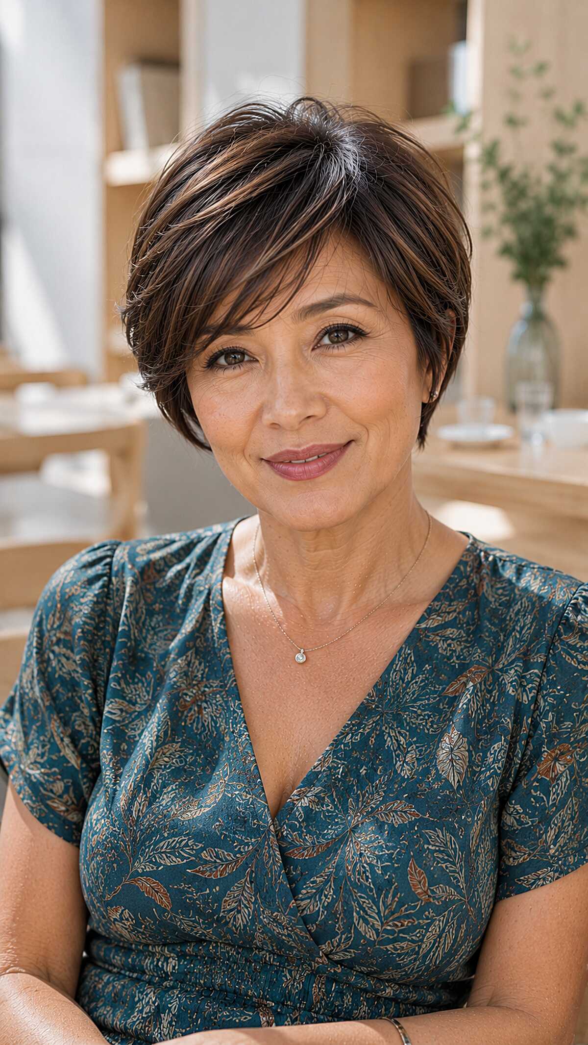 Short Brunette Pixie-Bob With Swept Layers