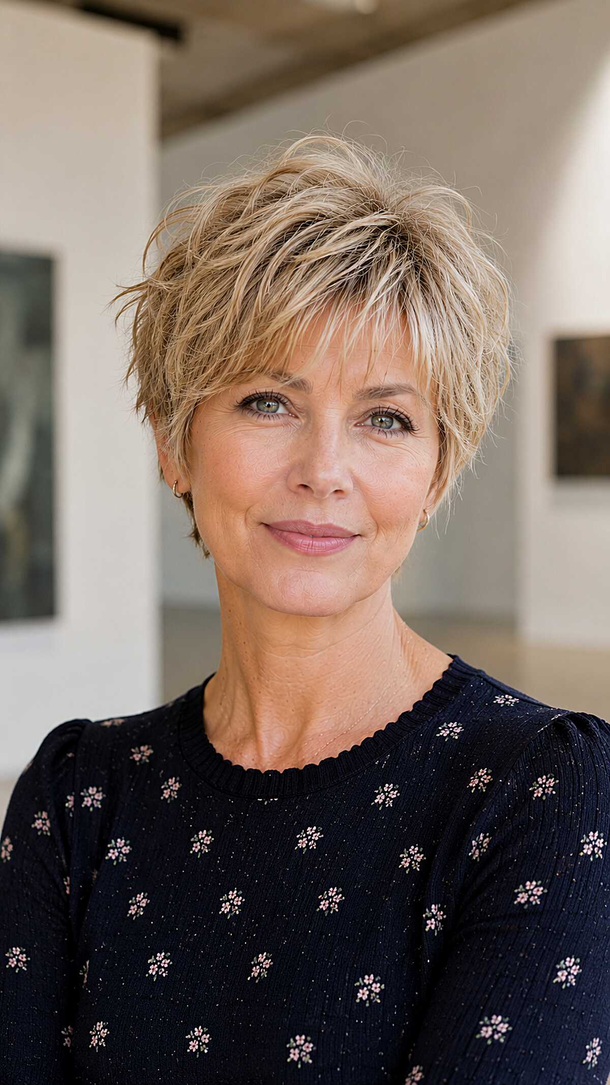 Piecey Blonde Pixie With Textured Height on Top