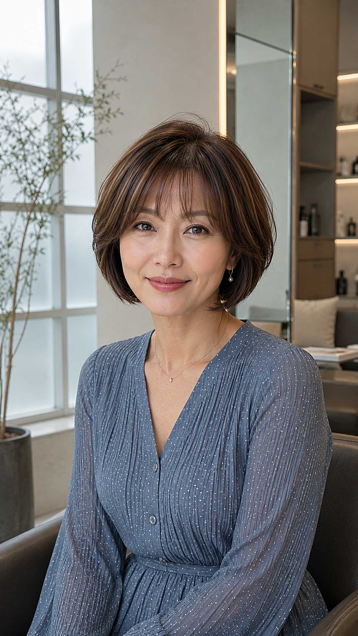 Polished Brunette Chin-Length Bob With Flipped Ends