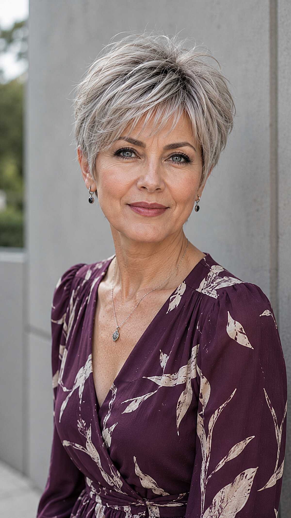 Silver Gray Textured Pixie With Feathered Layers