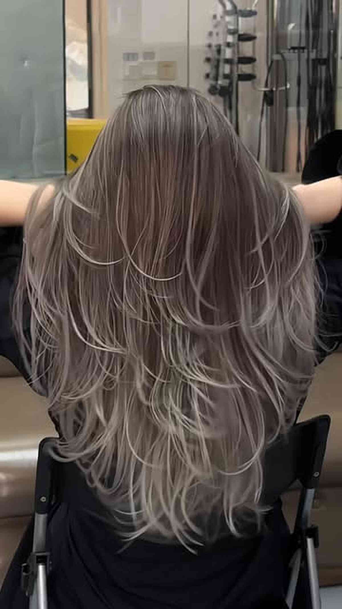Smokey Ash Grey Balayage with Layered Lengths