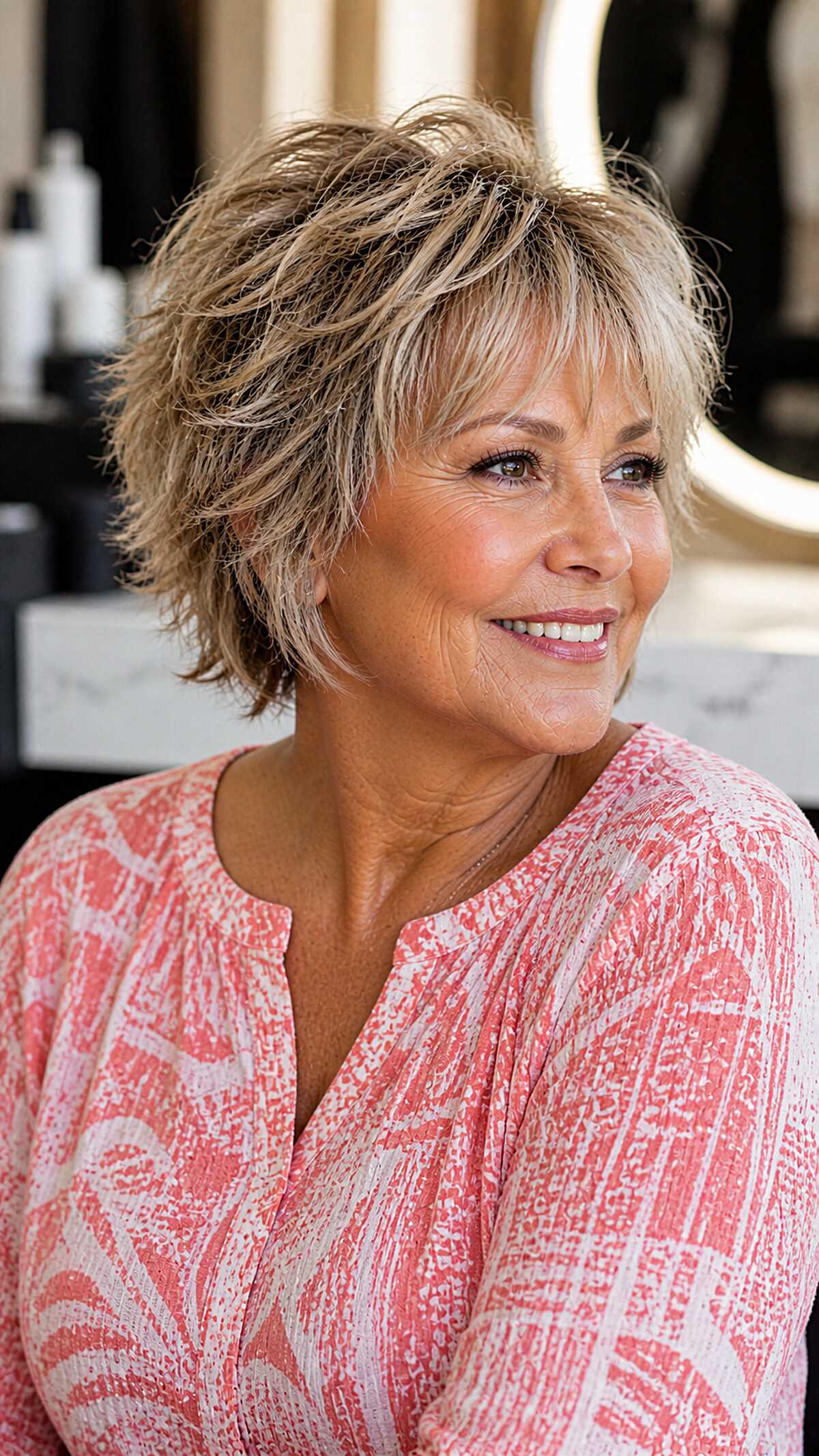 Tousled blonde shag with beachy wispy texture