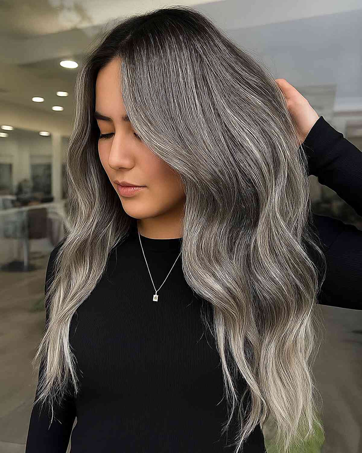 Stylish Ash Blonde Balayage with Soft Waves