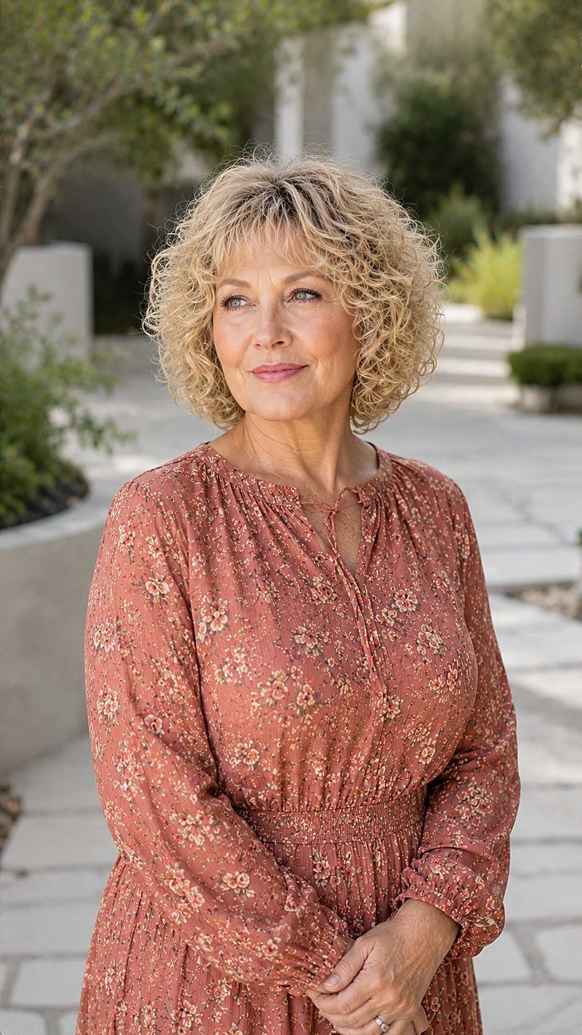 Blonde curly bob with rounded shape and soft curls