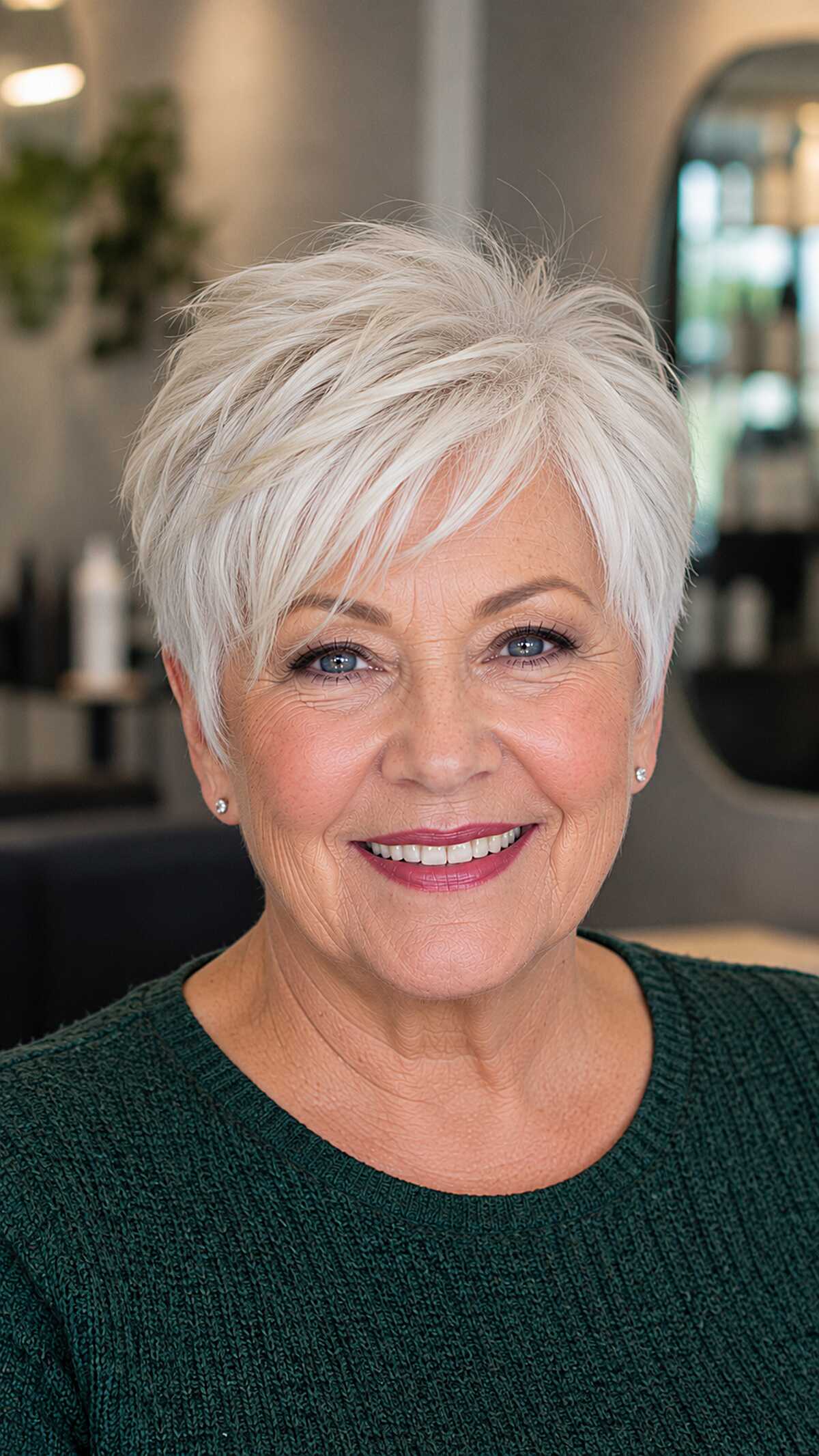 Bright White Textured Pixie with Spiky Top Layers