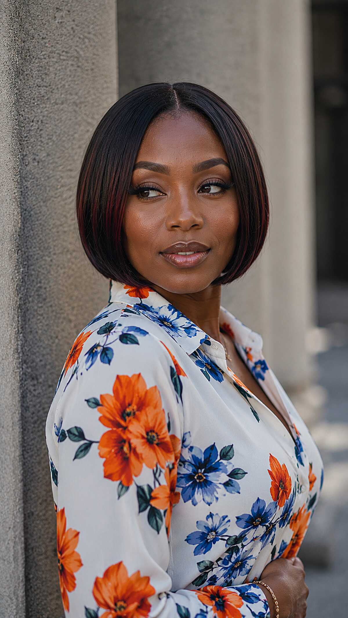 Chin-Length Precision Bob in Dark Cherry Brown