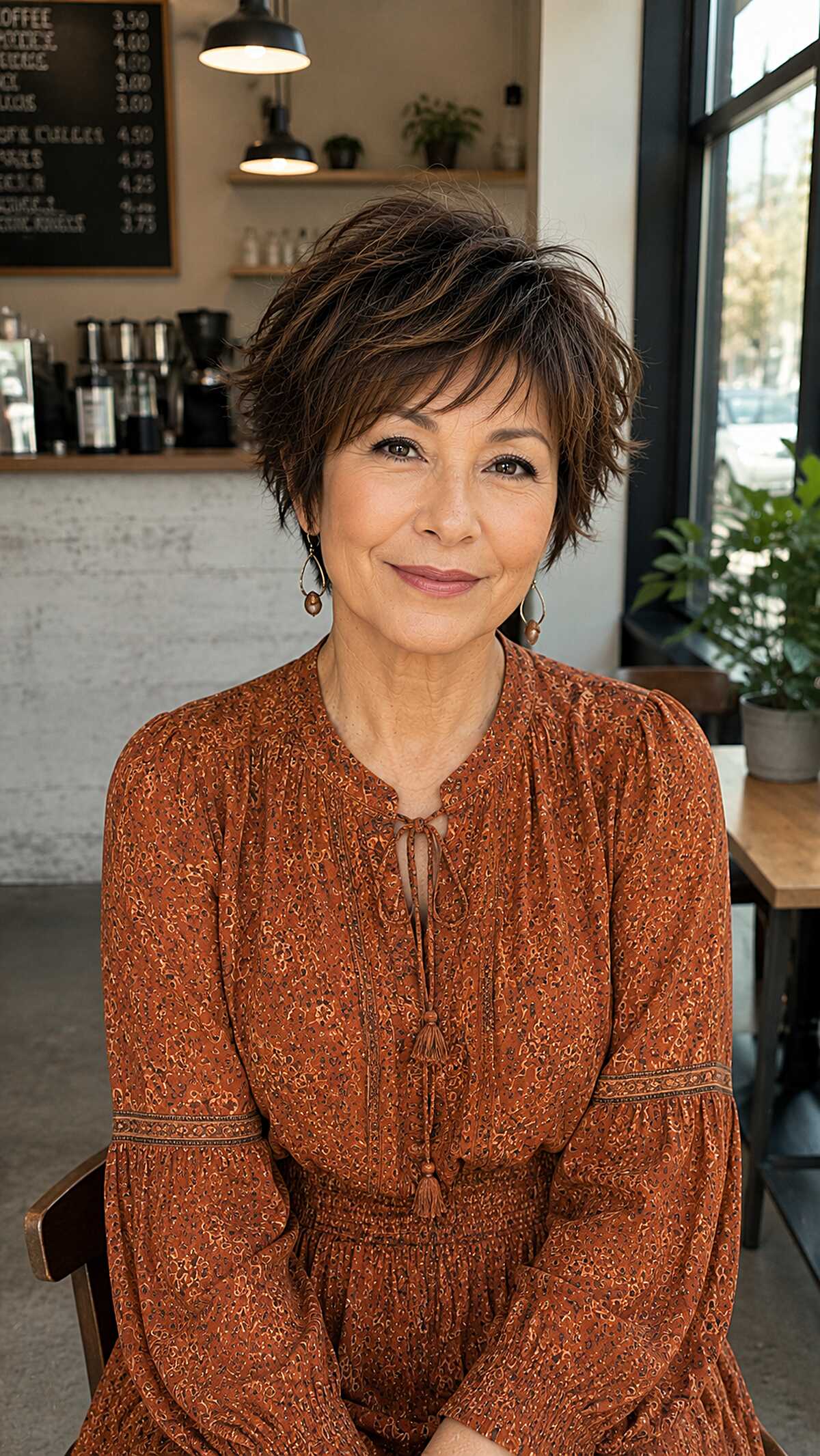 Chocolate Brunette Textured Shixie With Side-Swept Fringe