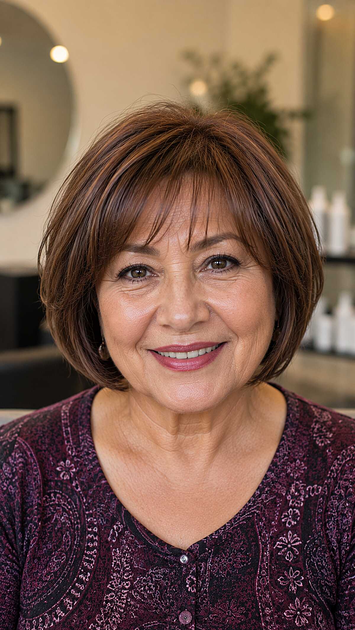 Classic Brunette Bob with Soft Curtain Bangs
