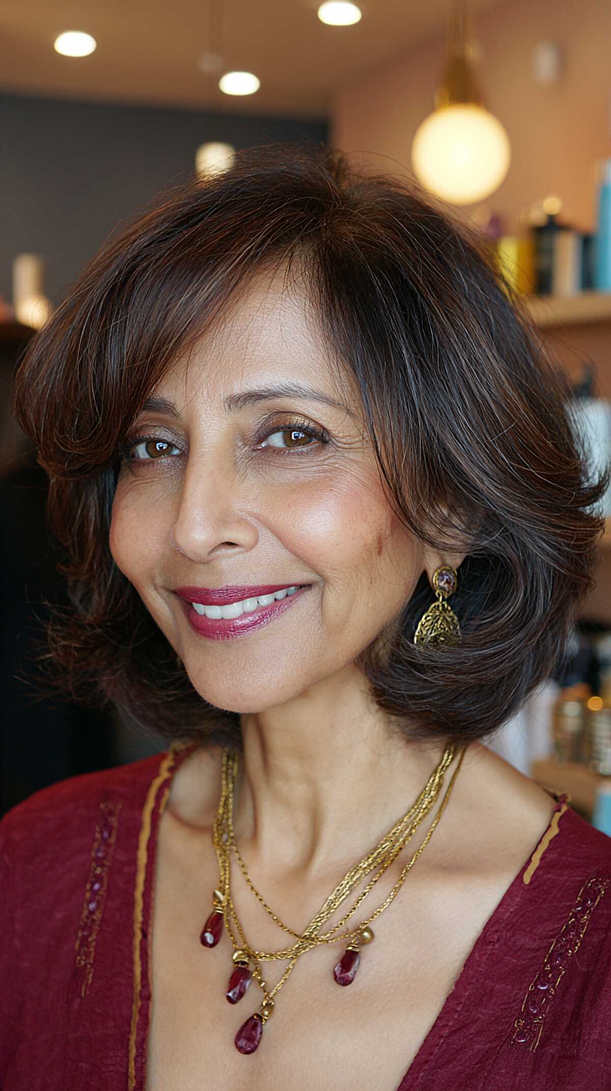Classic dark bob with sweeping layered side pieces
