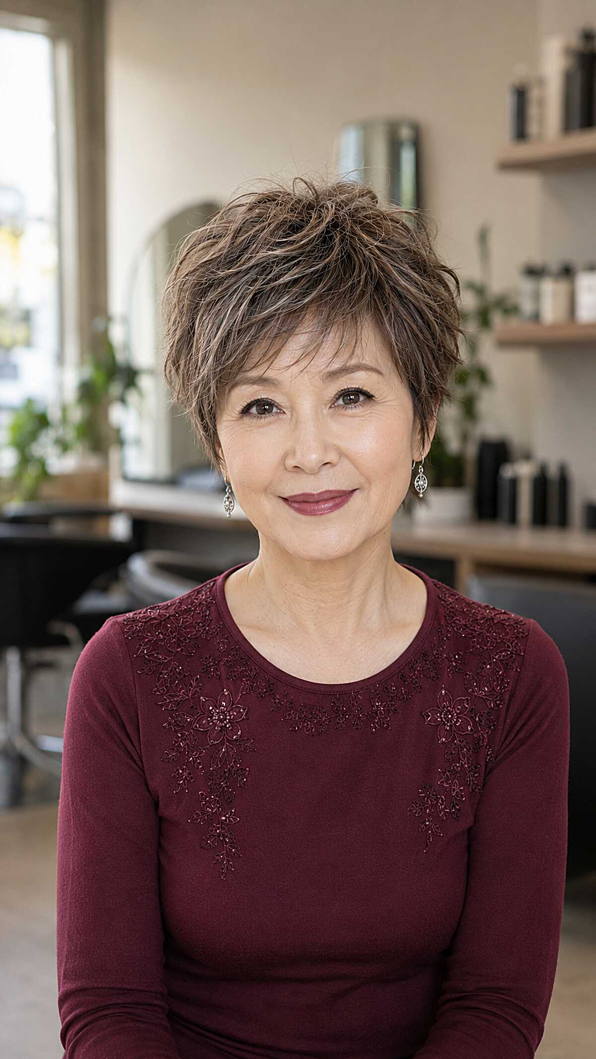 Cool Brunette Tapered Shixie With Feathered Crown