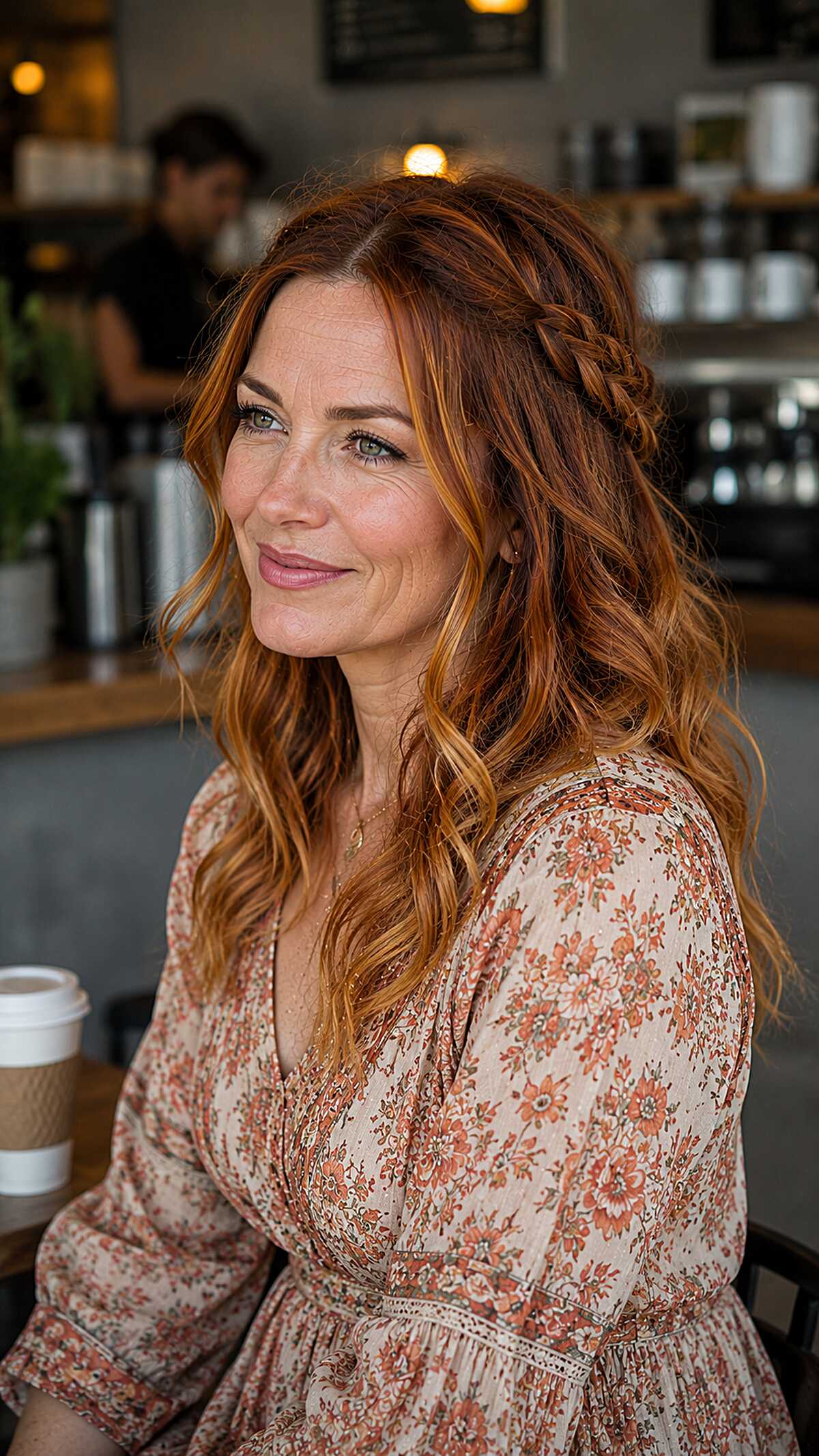 Copper Red Half-Up Braid with Loose Beachy Waves