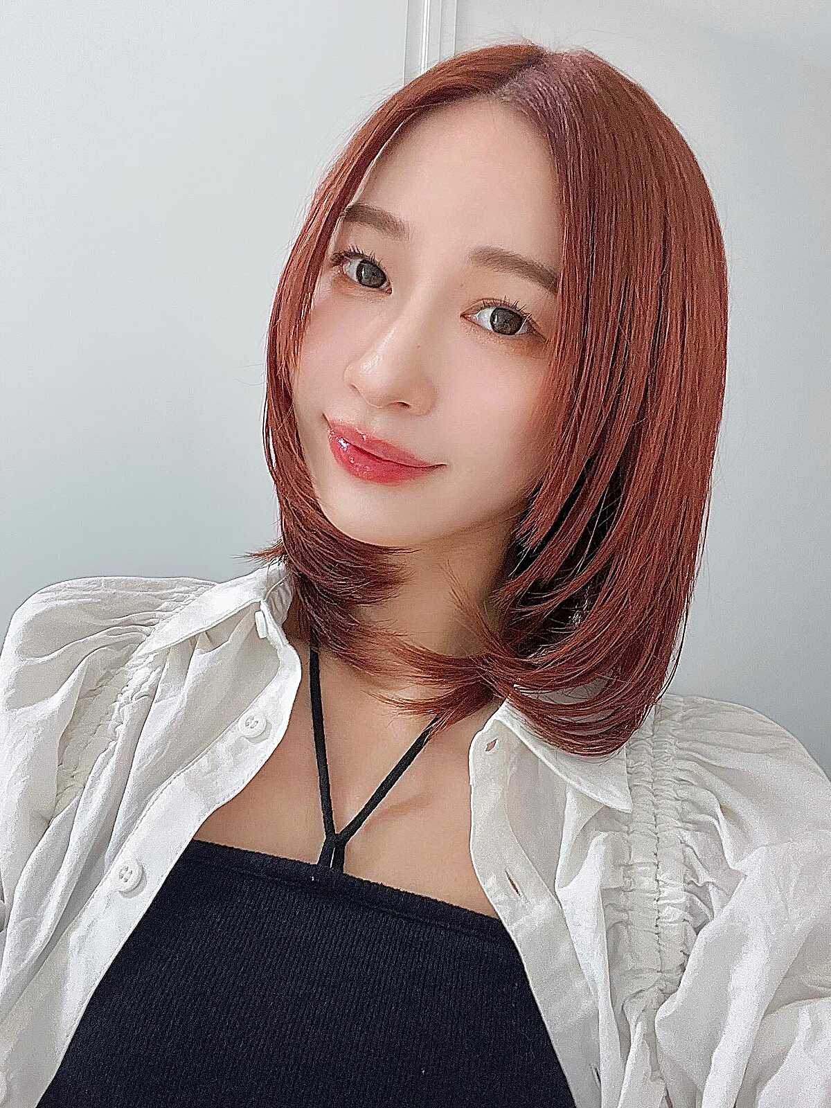 Copper Red Sleek Bob with Inward-Curved Ends