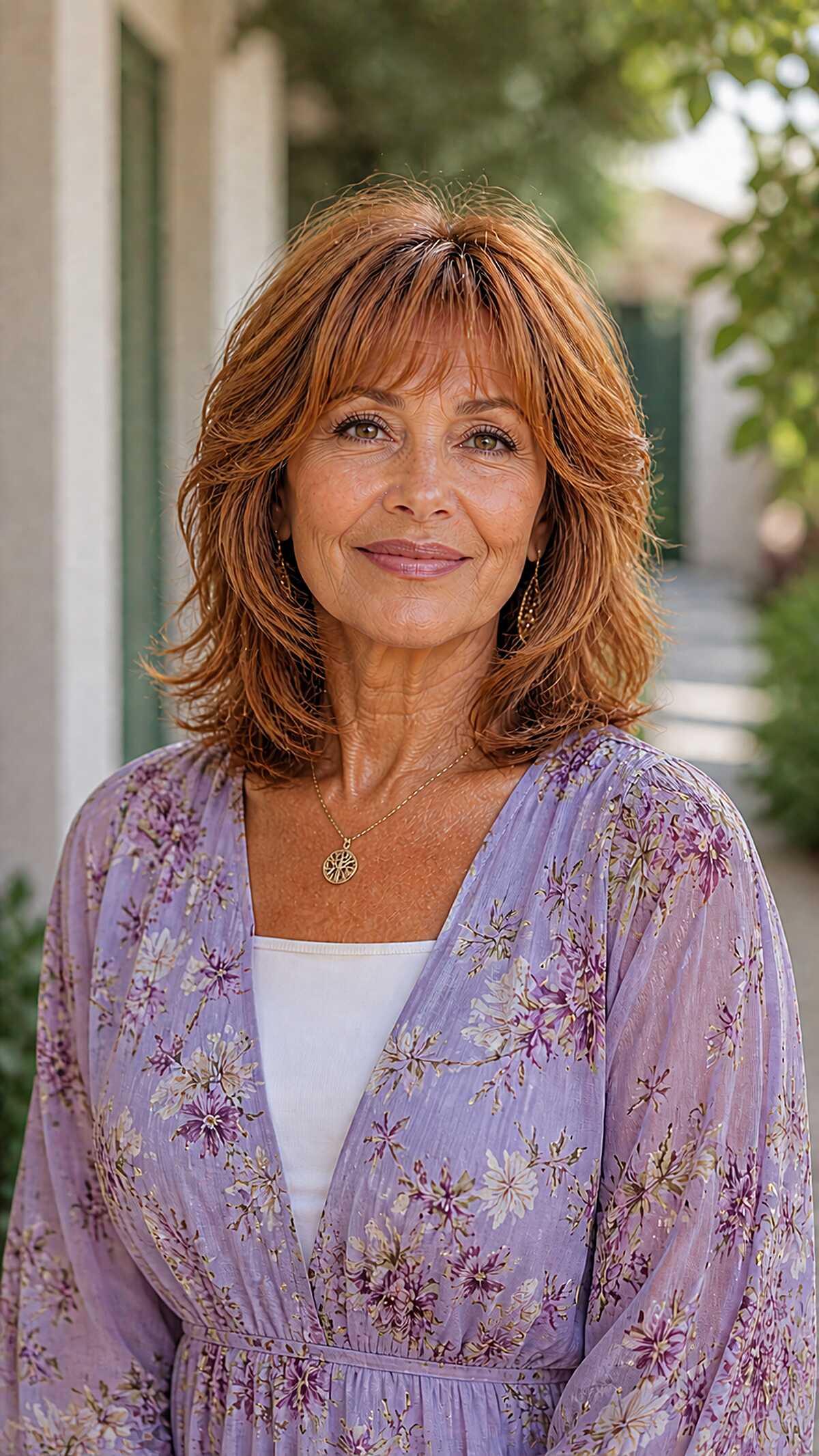 Copper Shaggy Lob With Bangs for Women Over 60