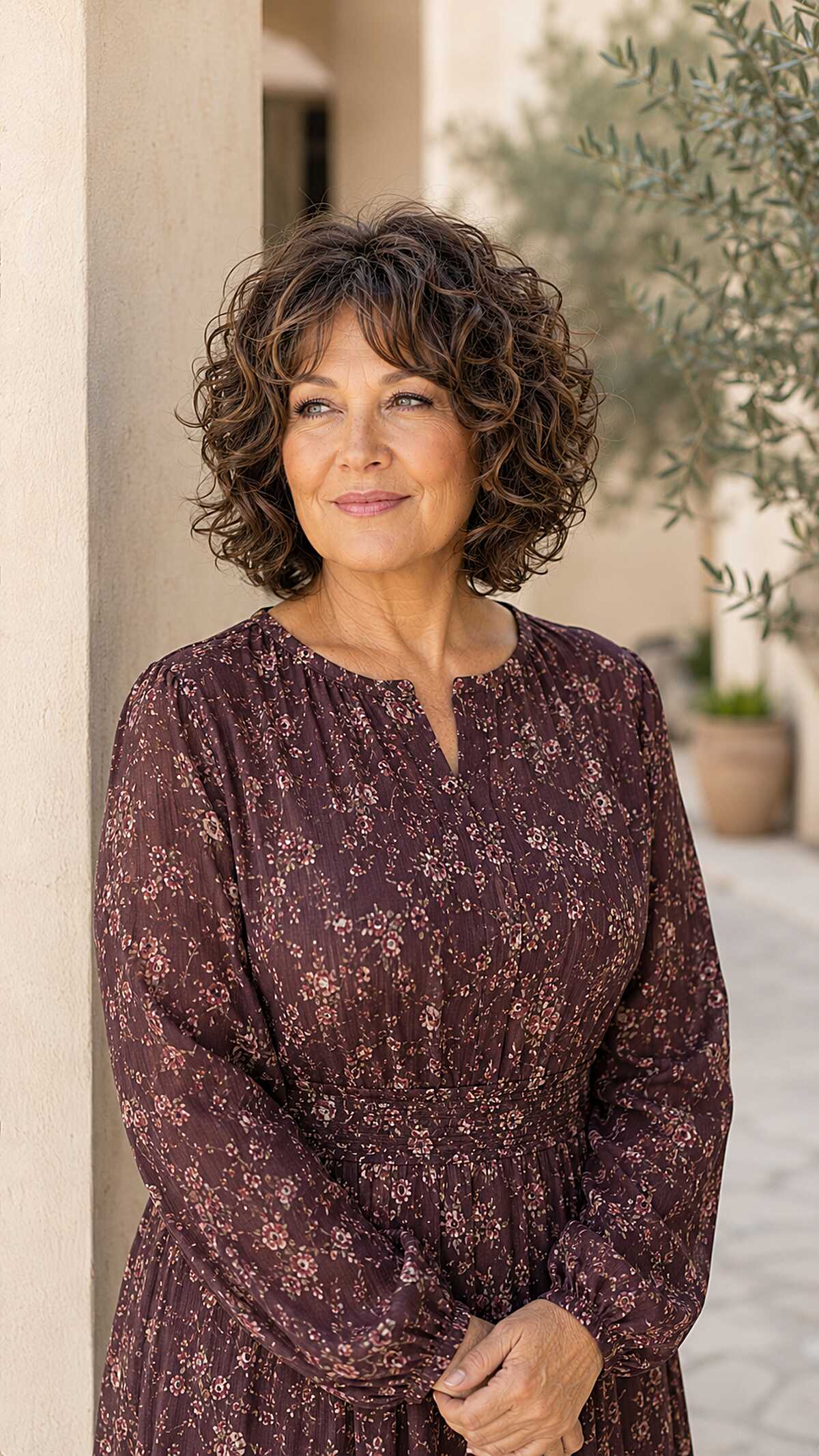 Curly brunette bob with all-over spiral curls