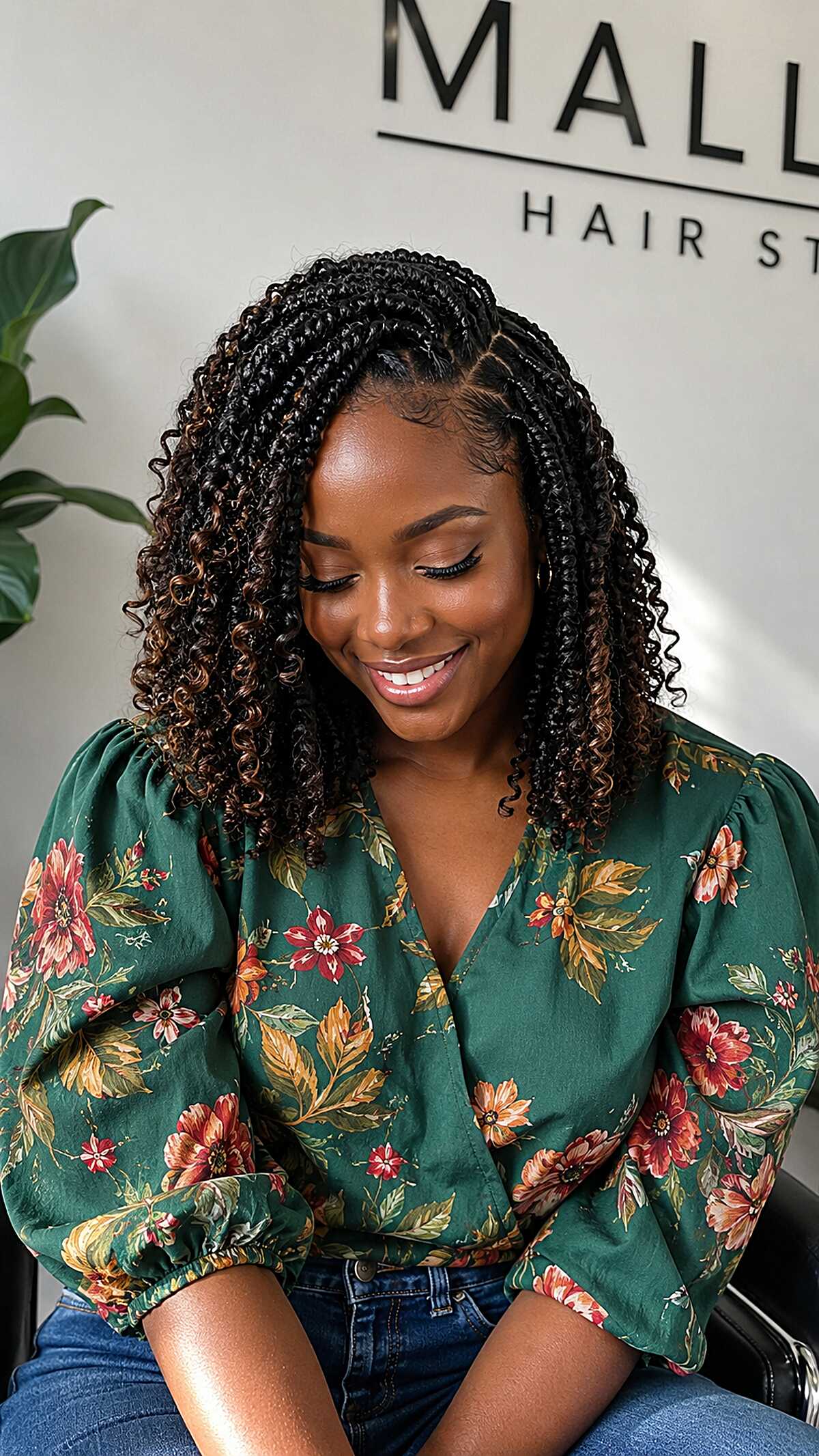 Shoulder-Length Crochet Box Braids With Curly Ends