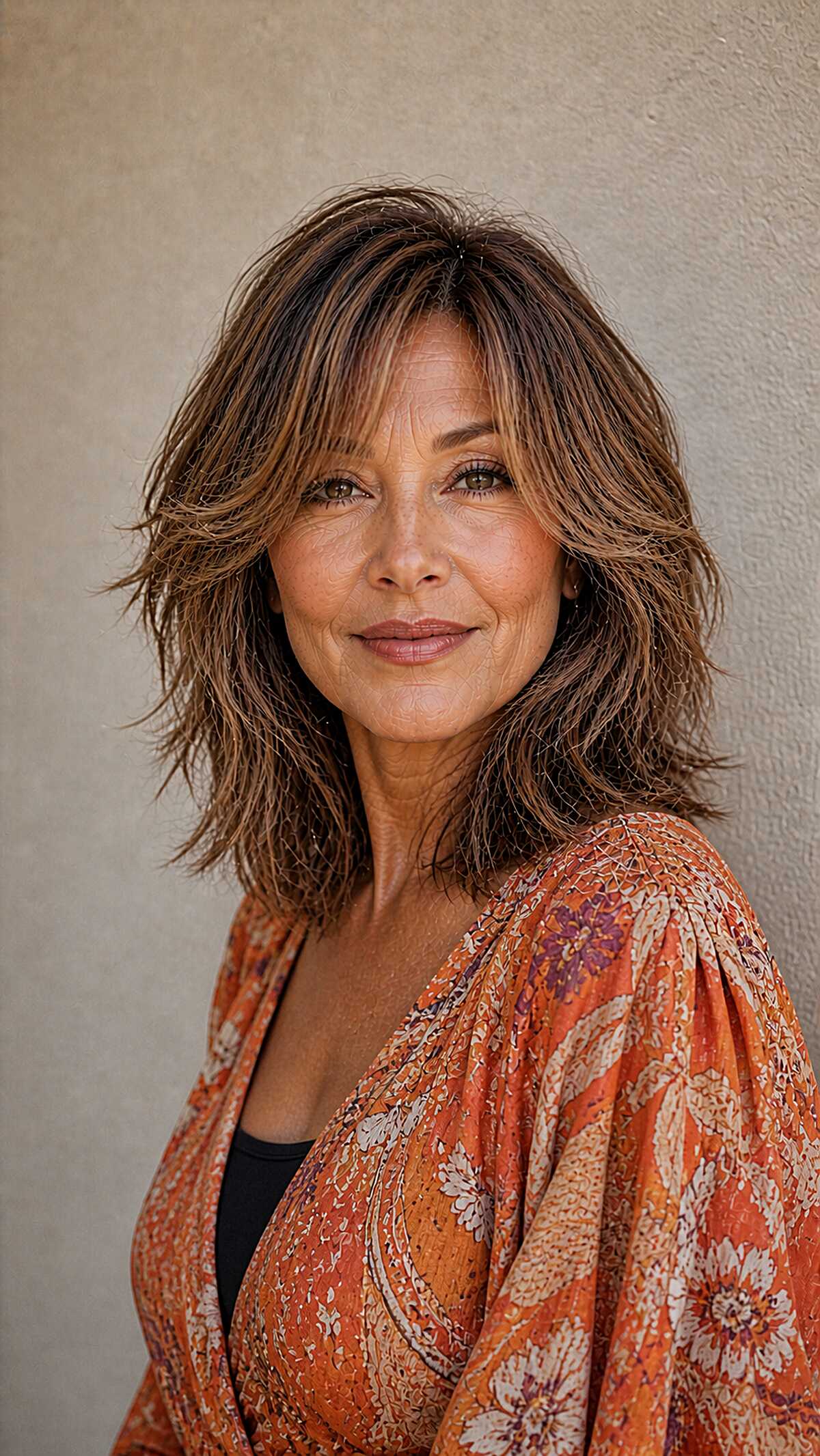 Dark Brunette Choppy Piecey Shag Lob Over 60