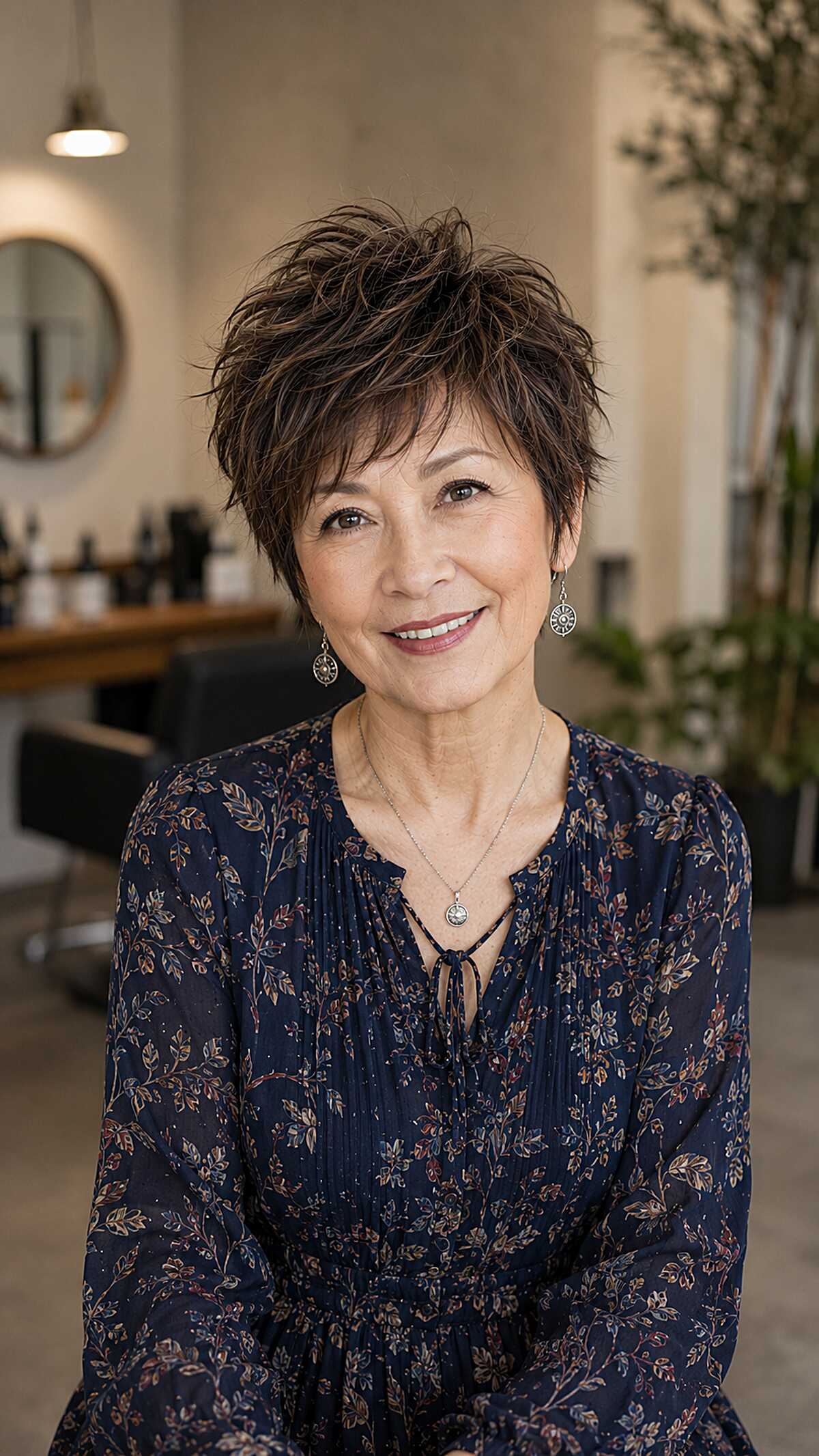 Dark Brunette Feathered Pixie-Shixie With Wispy Crown