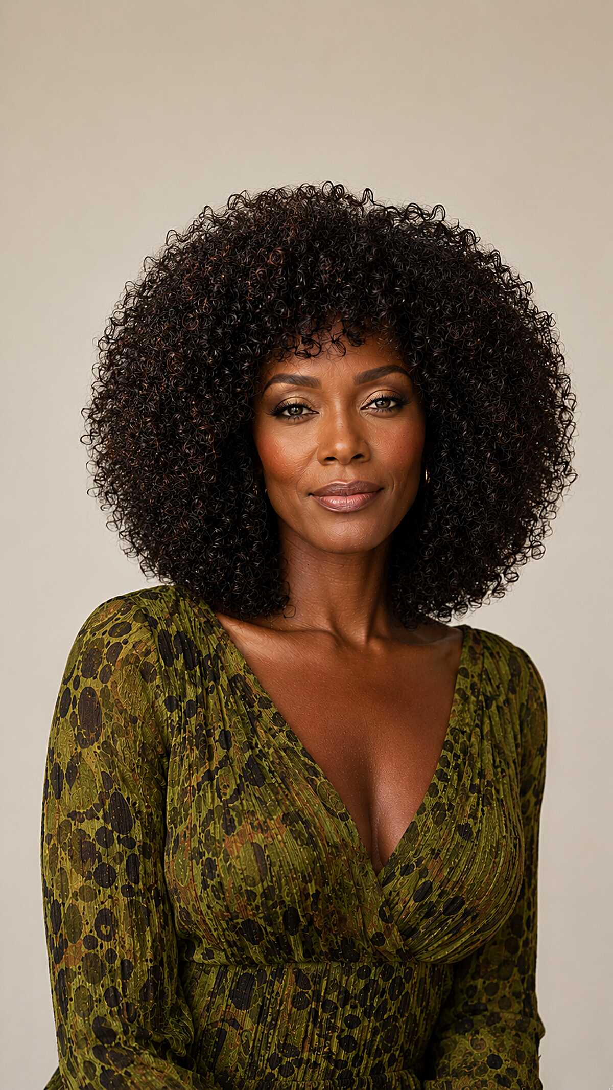 Dark chocolate afro-textured bob with dense curls