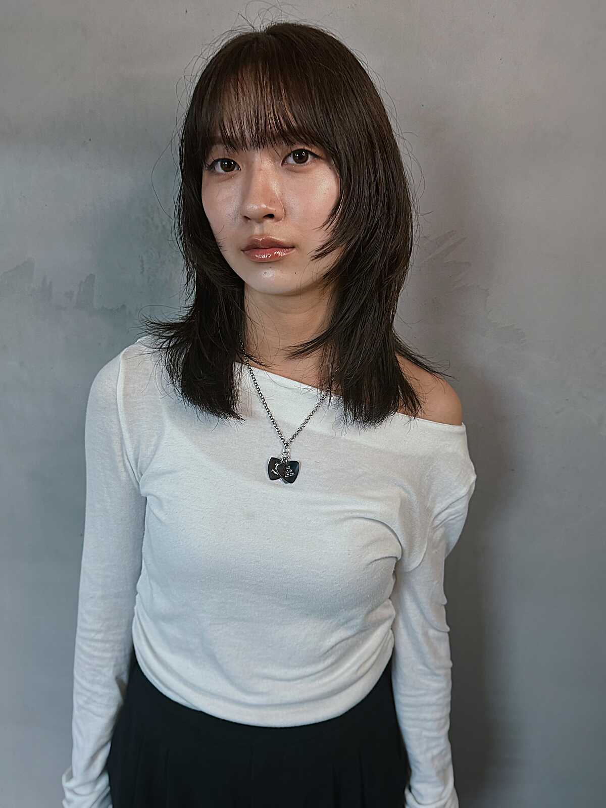 Dark Chocolate Mid-Length with Straight-Across Bangs