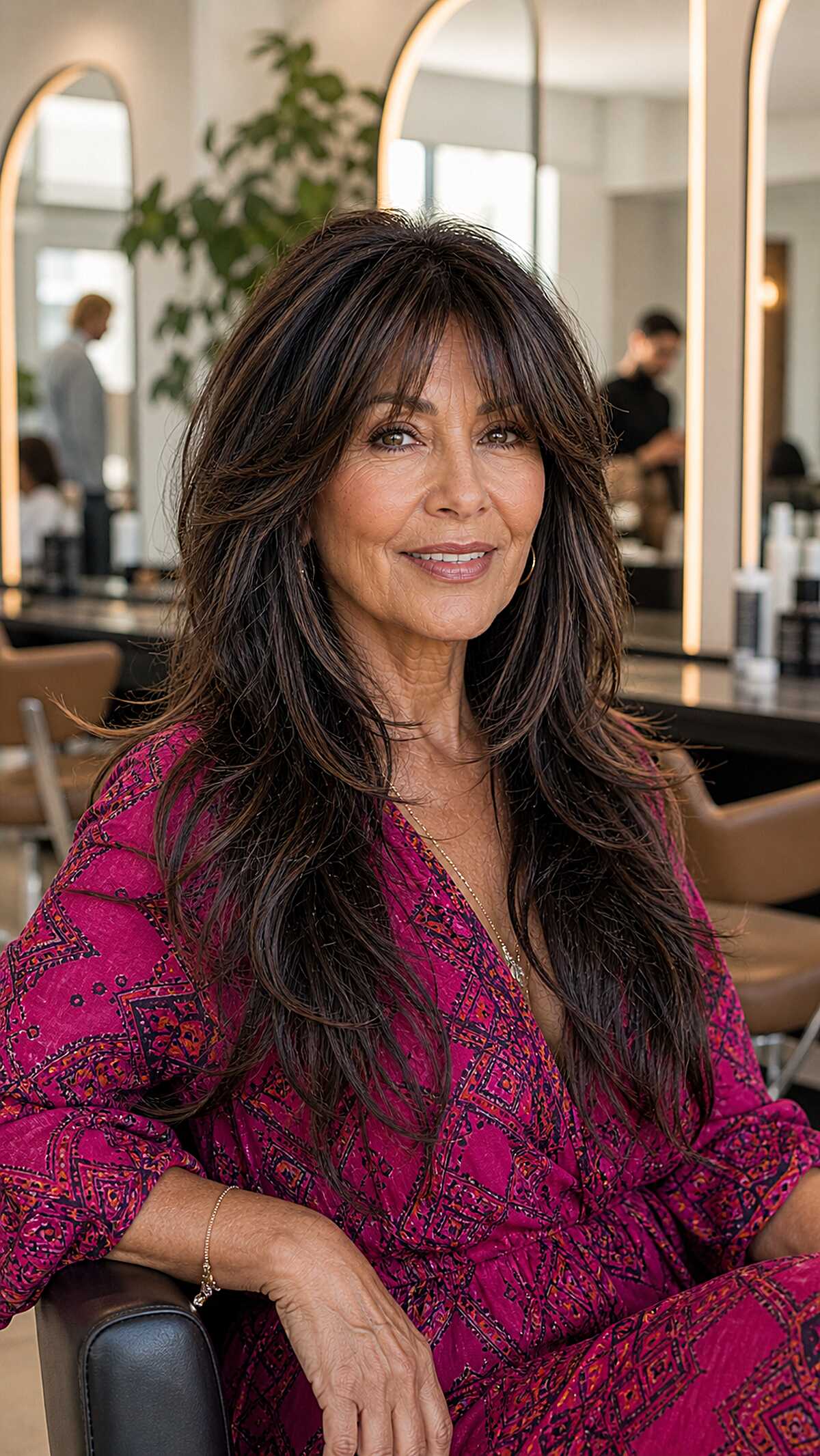 Dark Long Shag with Choppy Bangs and Texture