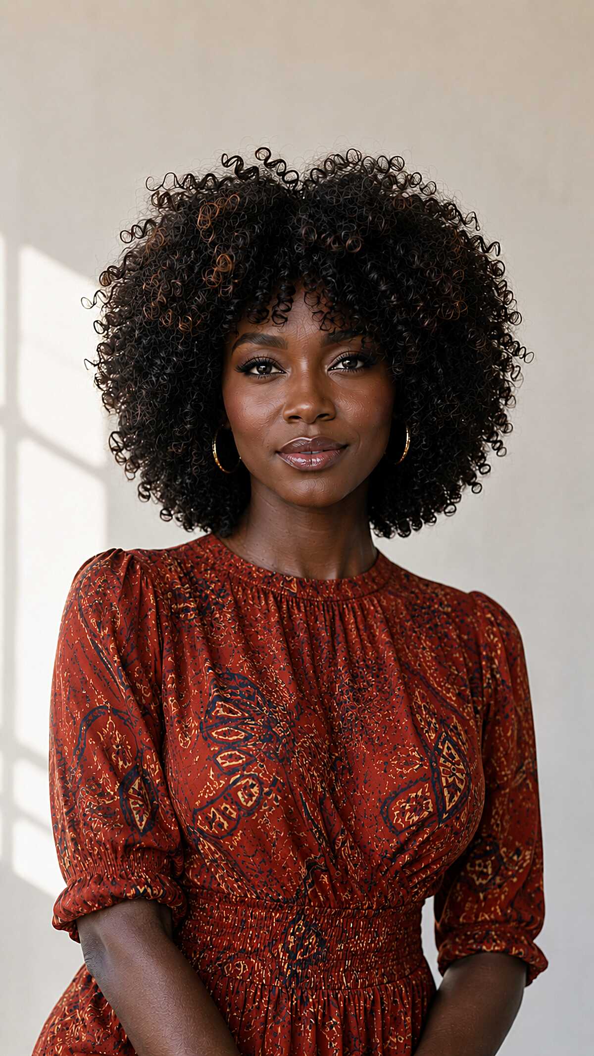 Dense coily afro bob in deep black with no highlights