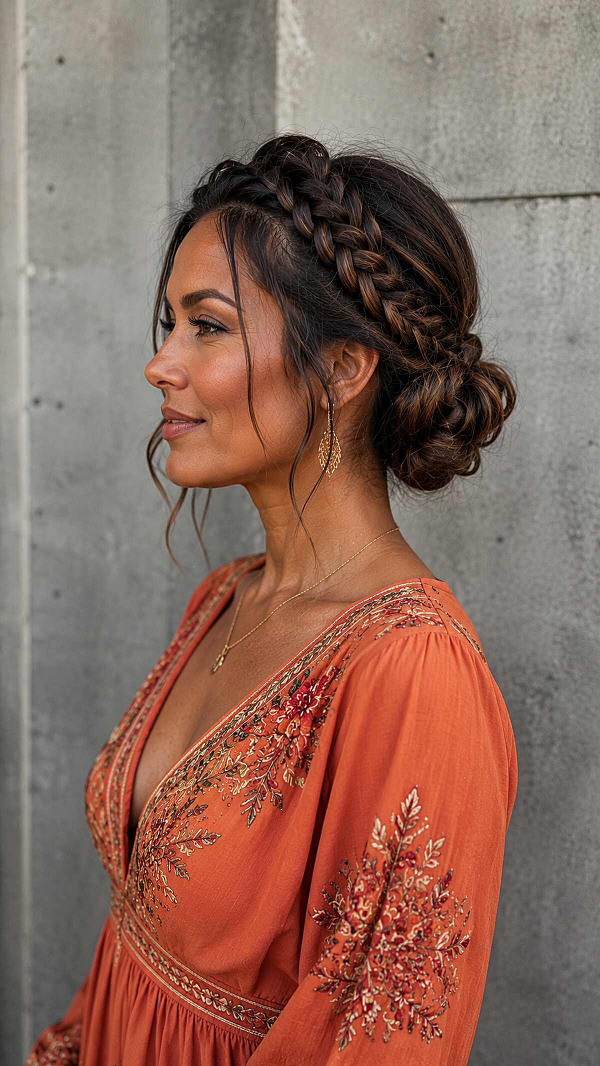 Dutch Crown Braid Flowing into a Low Braided Bun